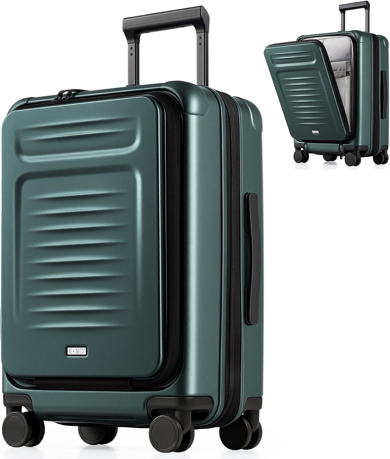 Coolife Expandable Luggage with TSA Lock Carry On Green | Front Pocket with Laptop Compartment,22x14x9 Airline Approved,Durable Hardshell Suitcases,Reinforced Bottom Groove