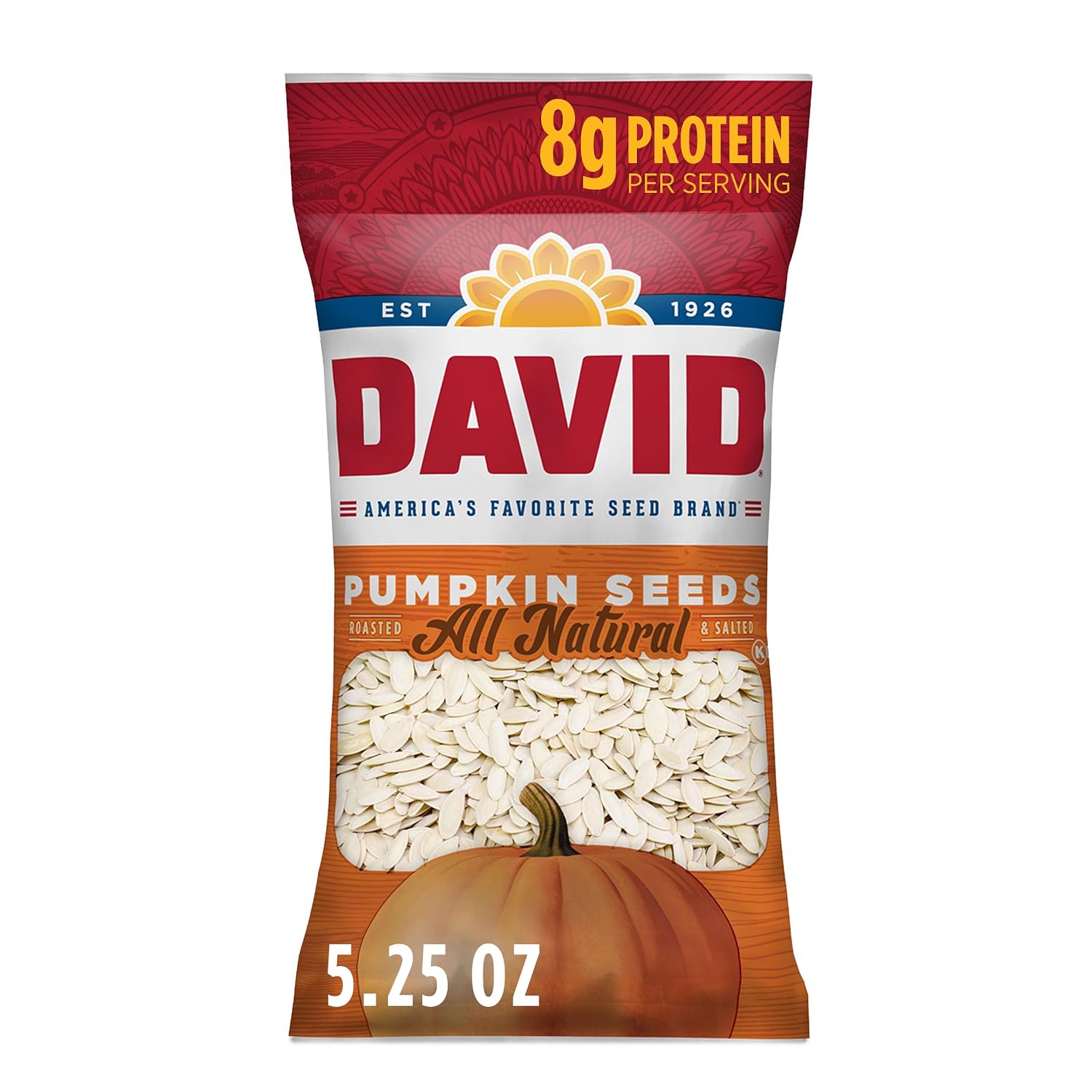 DAVID All Natural Pumpkin Seeds, 2.25 oz. (Pack of 12)