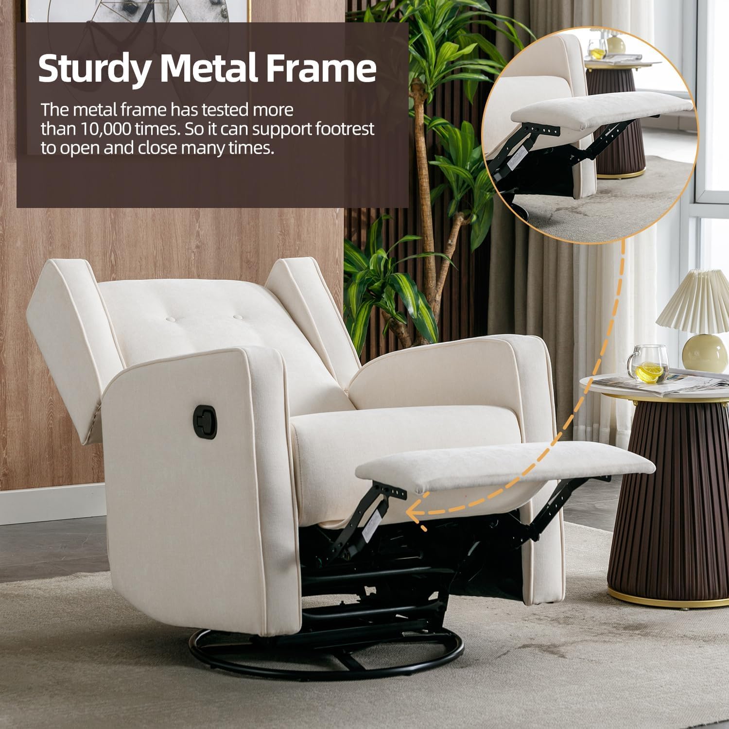 CANMOV Swivel Rocker Recliner Chair, Nursery Glider Chair, Nursery Rocking Chairs, Manual Reclining Chair, Grey