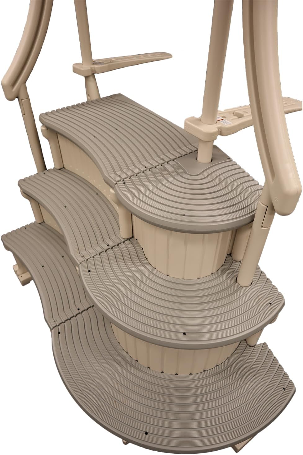 Confer Plastics Curved Drop-in Inground Pool Step 3 Tread Stair Entry System w/ 2 Handrails & Adjustable Mounting Brackets - Base Step, Grey Treads