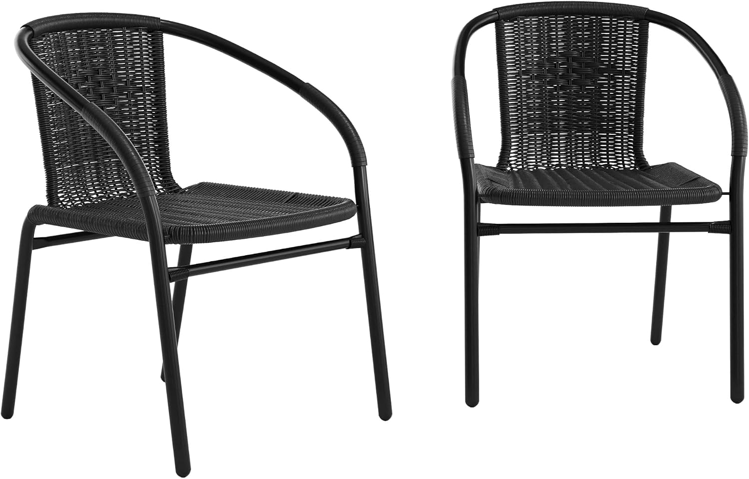 Flash Furniture Lila Modern Rattan Indoor/Outdoor Stackable Dining Chairs, Stacking Rattan Bistro Chairs for Patio or Restaurant, Set of 4, Brown | Commercial Grade, Indoor/Outdoor Use