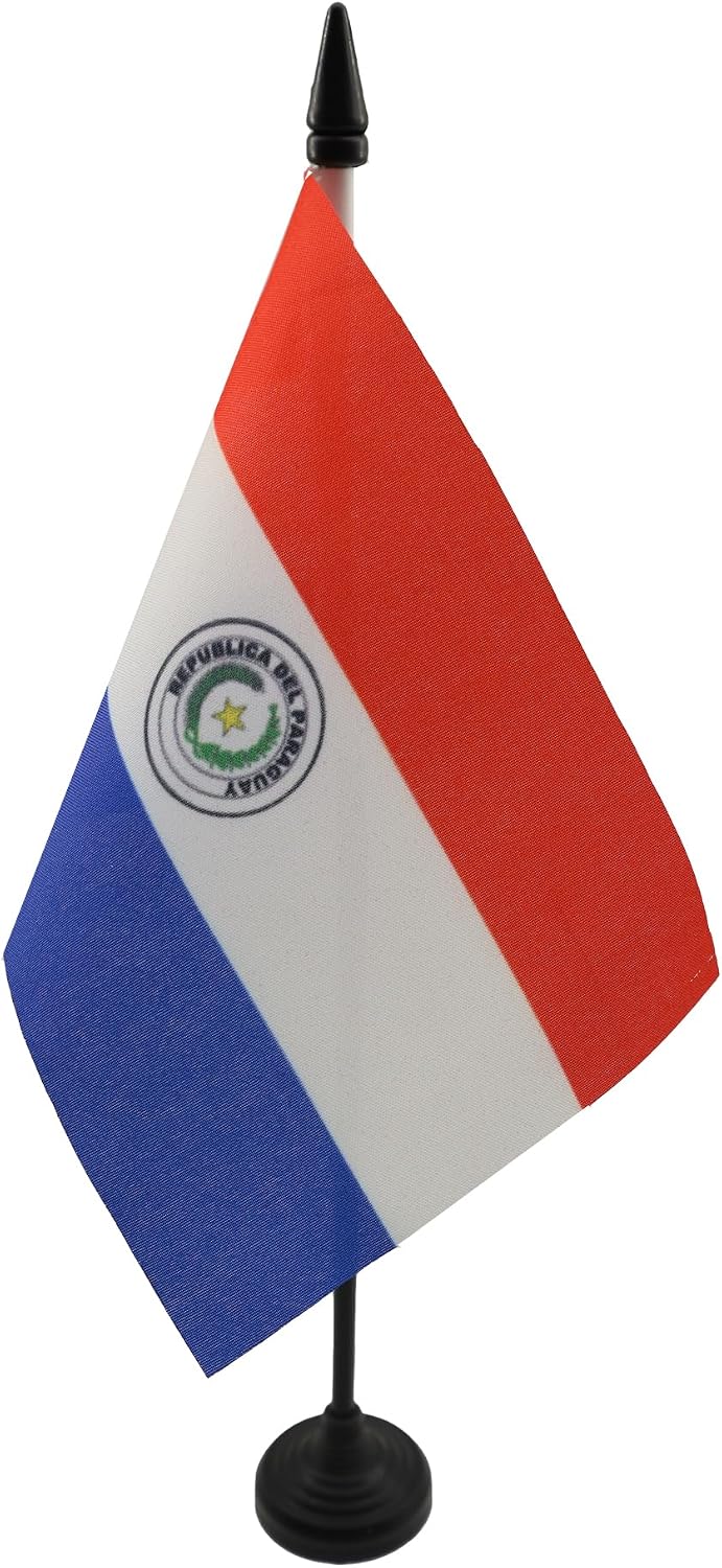 AZ FLAG Nicaragua Table Flag 4x6 in 100D Polyester Plastic Base | Indoor use Nicaraguan 15x10 cm desk flag stitched finish with reinforced edges with plastic pole