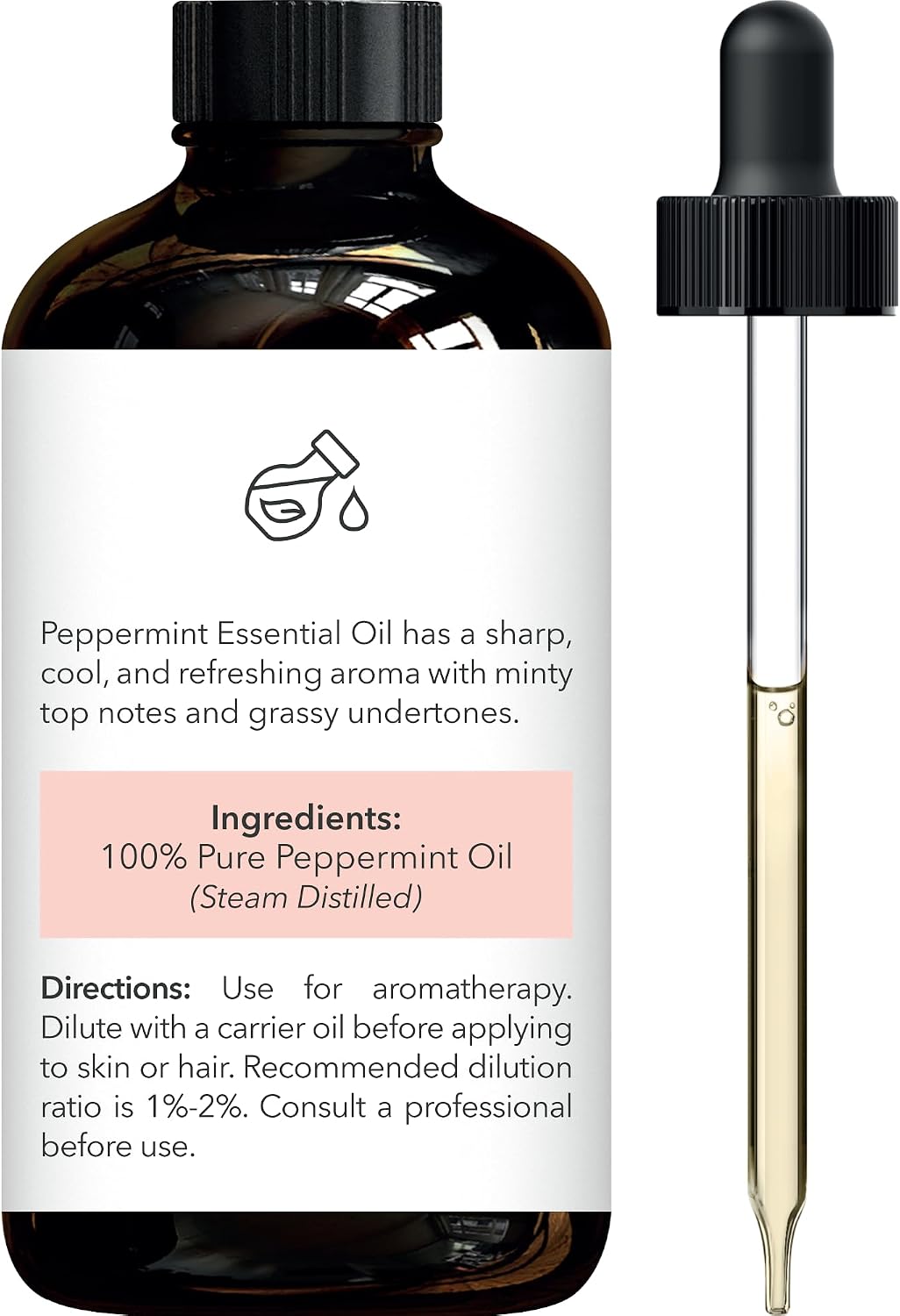 Brooklyn Botany Peppermint Essential Oil - Huge 4 Fl Oz - 100% Pure and Natural - Premium Grade with Dropper - for Aromatherapy and Diffuser