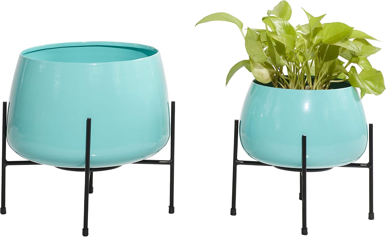 Deco 79 Metal Round Planter with Removable Stand, Set of 2 16", 13"H, Black