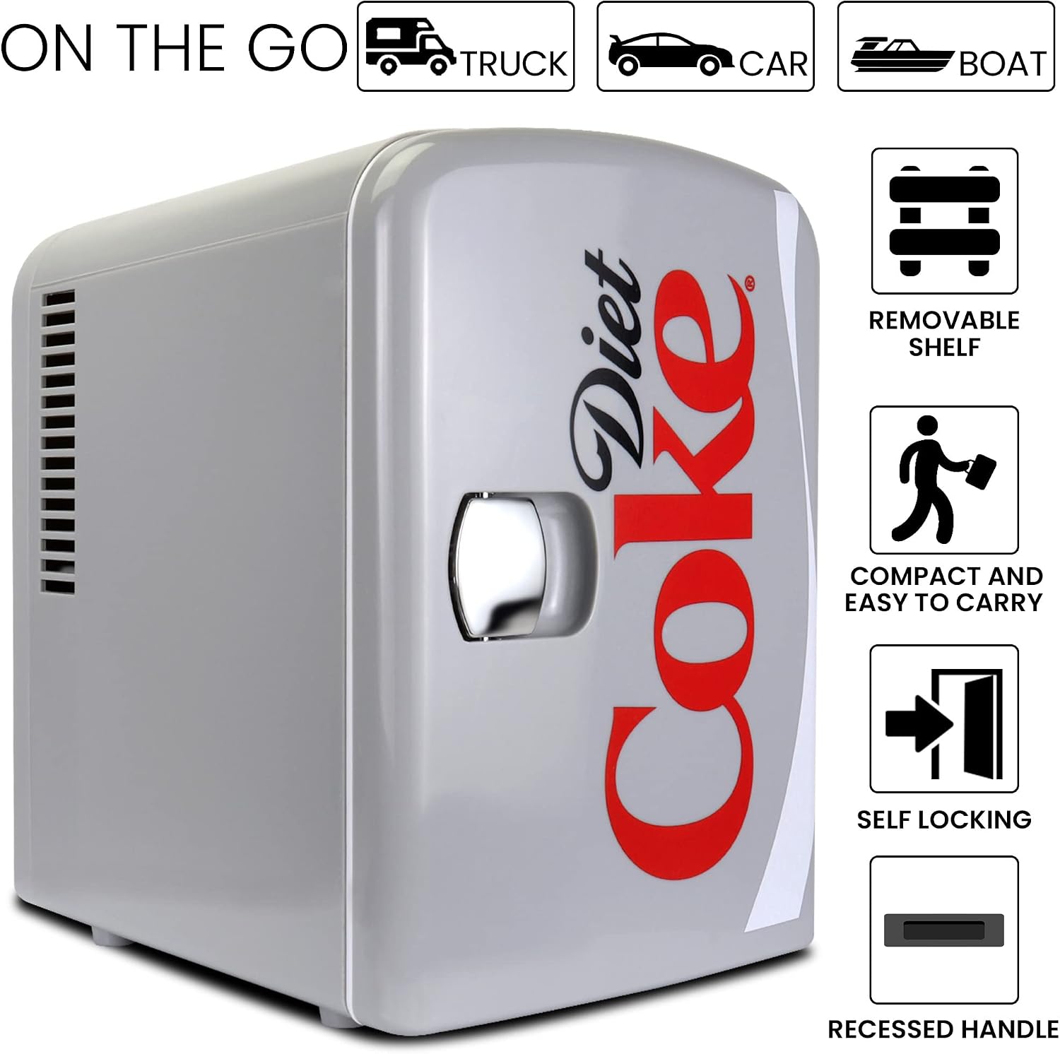 Coca-Cola Diet Coke DC04 4 Liter/4.2 Quarts 6 Can Portable Mini Cooler/Fridge, Beverages, Baby Food, Skincare and Medications-Use at Home, Office