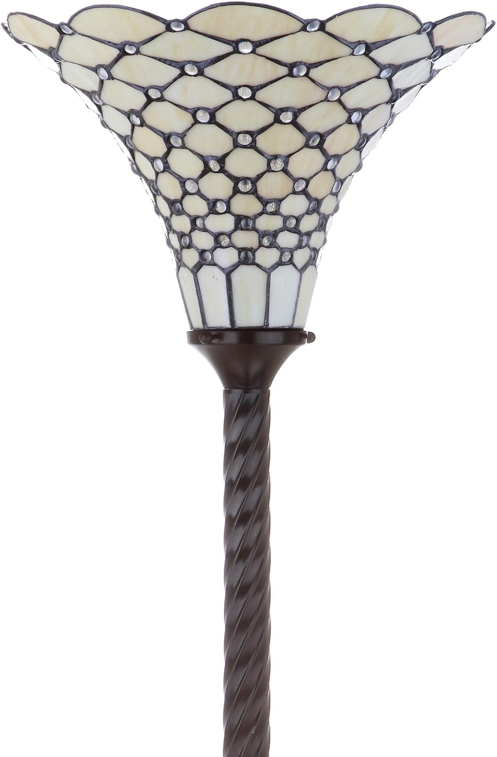 JONATHAN Y 70" Tiffany-Style Stained Glass Metal Torchiere Lamp, Bronze | Handcrafted Cream Bowl Shade, Traditional Art Nouveau Uplight, Foot Switch
