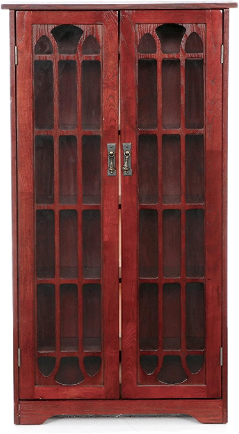SEI Furniture - Window Pane Media Cabinet - Cherry - Transitional Design, Brown Glass and Wood - Ideal for Home Office, Living Room (MS1073)
