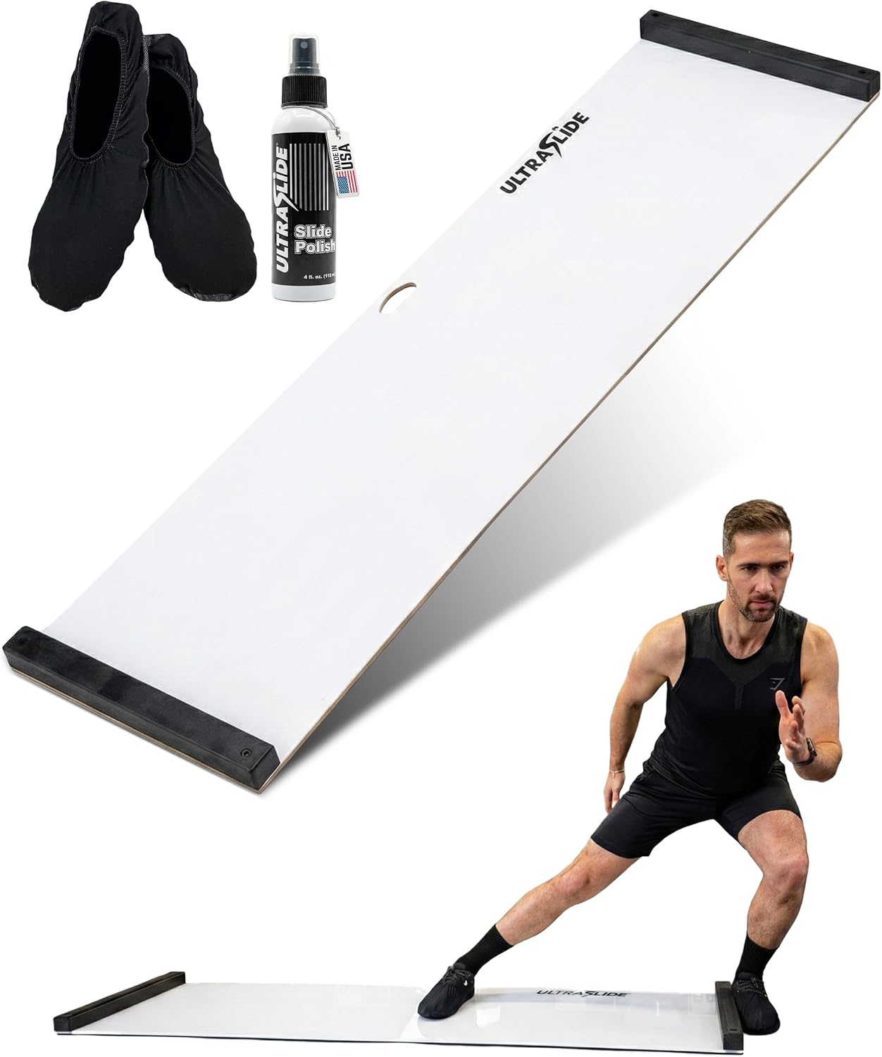 Slide Board for Exercise with Booties & Polish - Solid One-Piece Slide and Balance Board for Cardio & Home Workouts, Sports Core Exercise Equipment