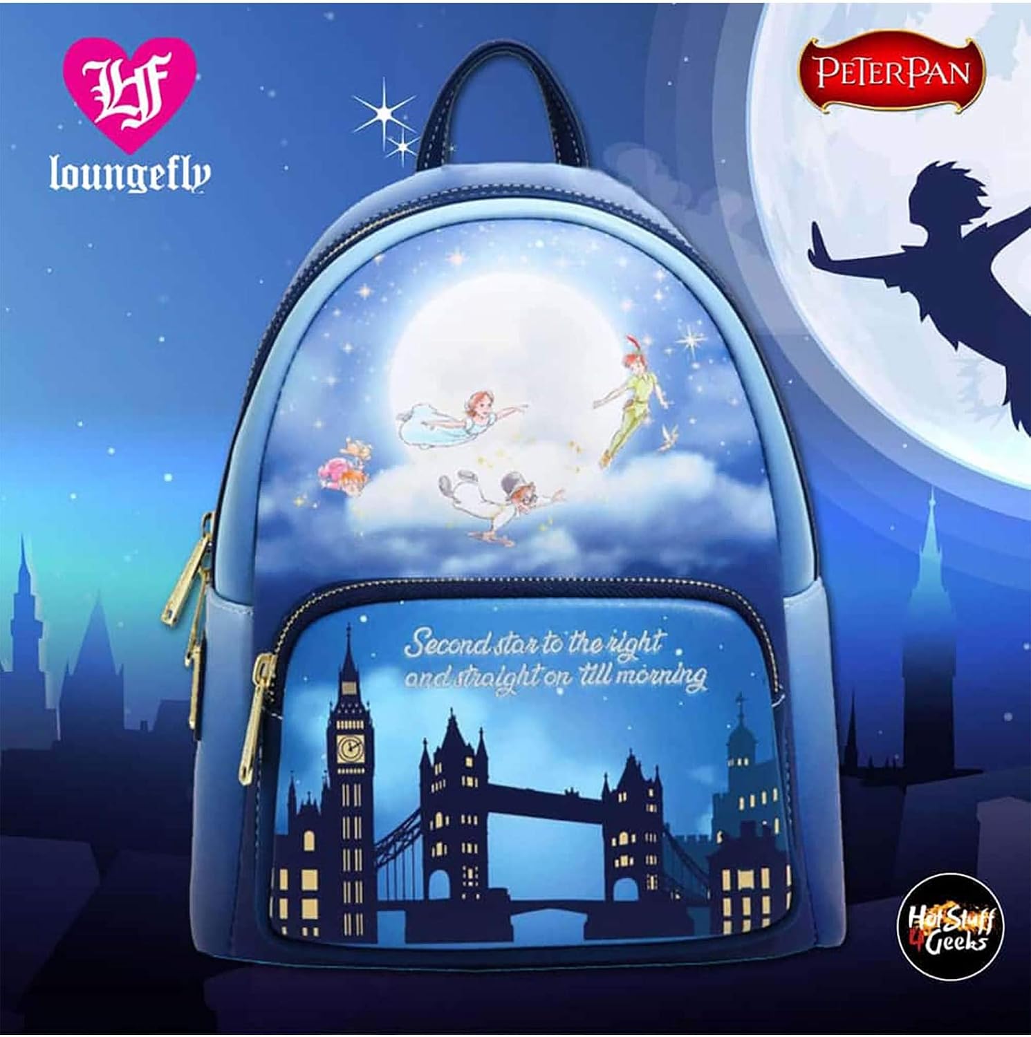 Loungefly Disney Peter Pan Second Star Glow Womens Double Strap Shoulder Bag Purse