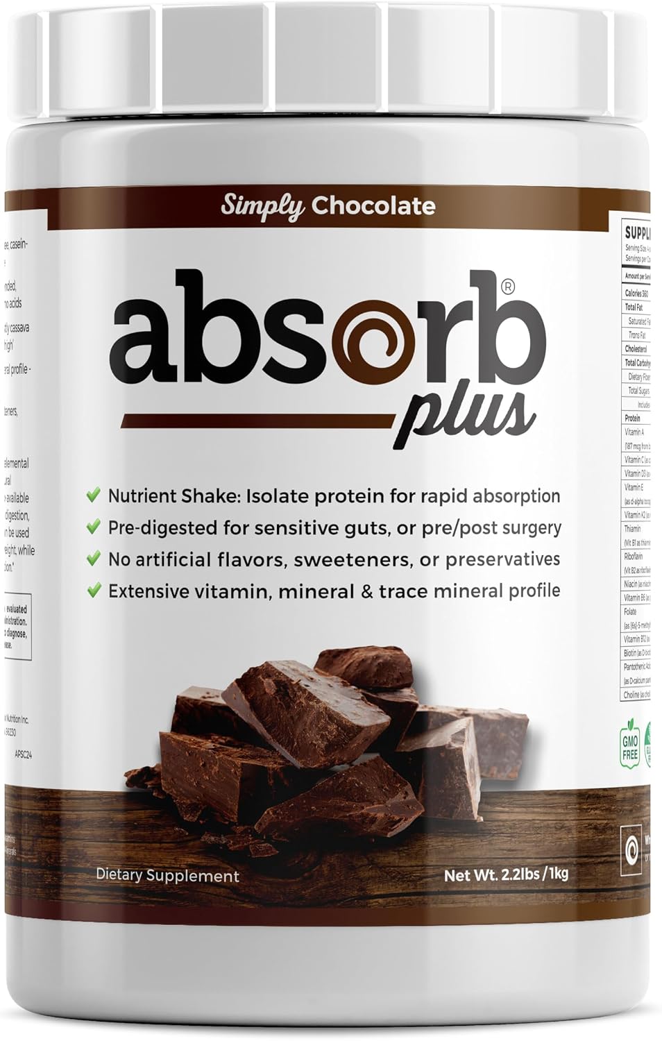 Isolate Protein - Diet Supplement for Improved Gut Health, Extra Nutritional Support, Non-GMO, Gluten-Free, Lactose-Free, Casein-Free (2.2 Lbs, Simply Vanilla)