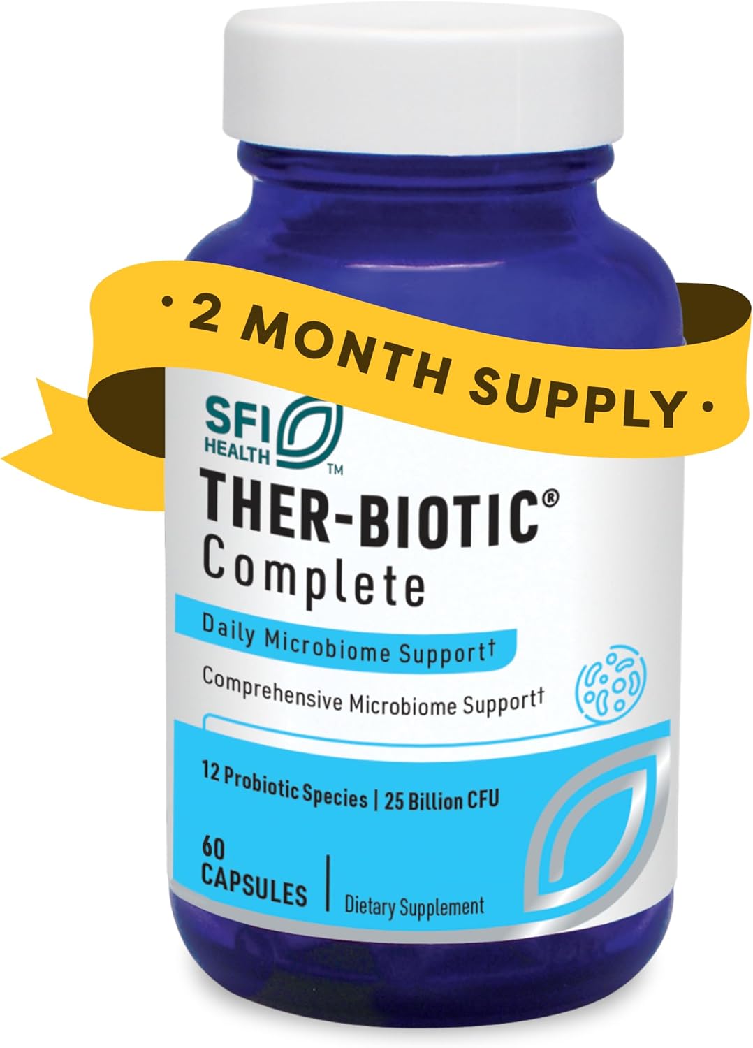 Klaire Labs SFI Health Ther-Biotic Complete, 60 Count | 12 Strain Probiotic Capsules for Digestive and Immune Support, 25 Billion CFU Gut Health Supplement, Hypoallergenic Formula