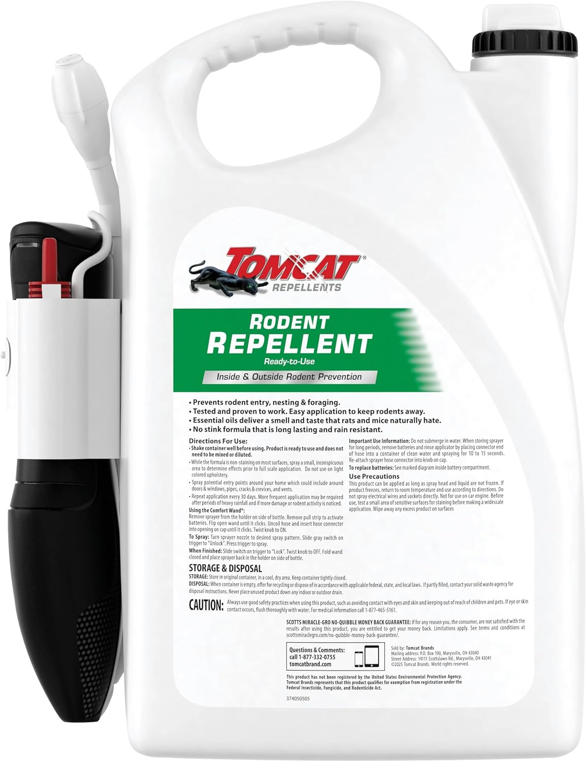 Tomcat Repellents Rodent Repellent Ready-to-Use with Comfort Wand, 1 gal. | For Indoor and Outdoor Mouse and Rat Prevention, Peppermint Oil Spray for Rodents with Cinnamon & Garlic Essential Oils