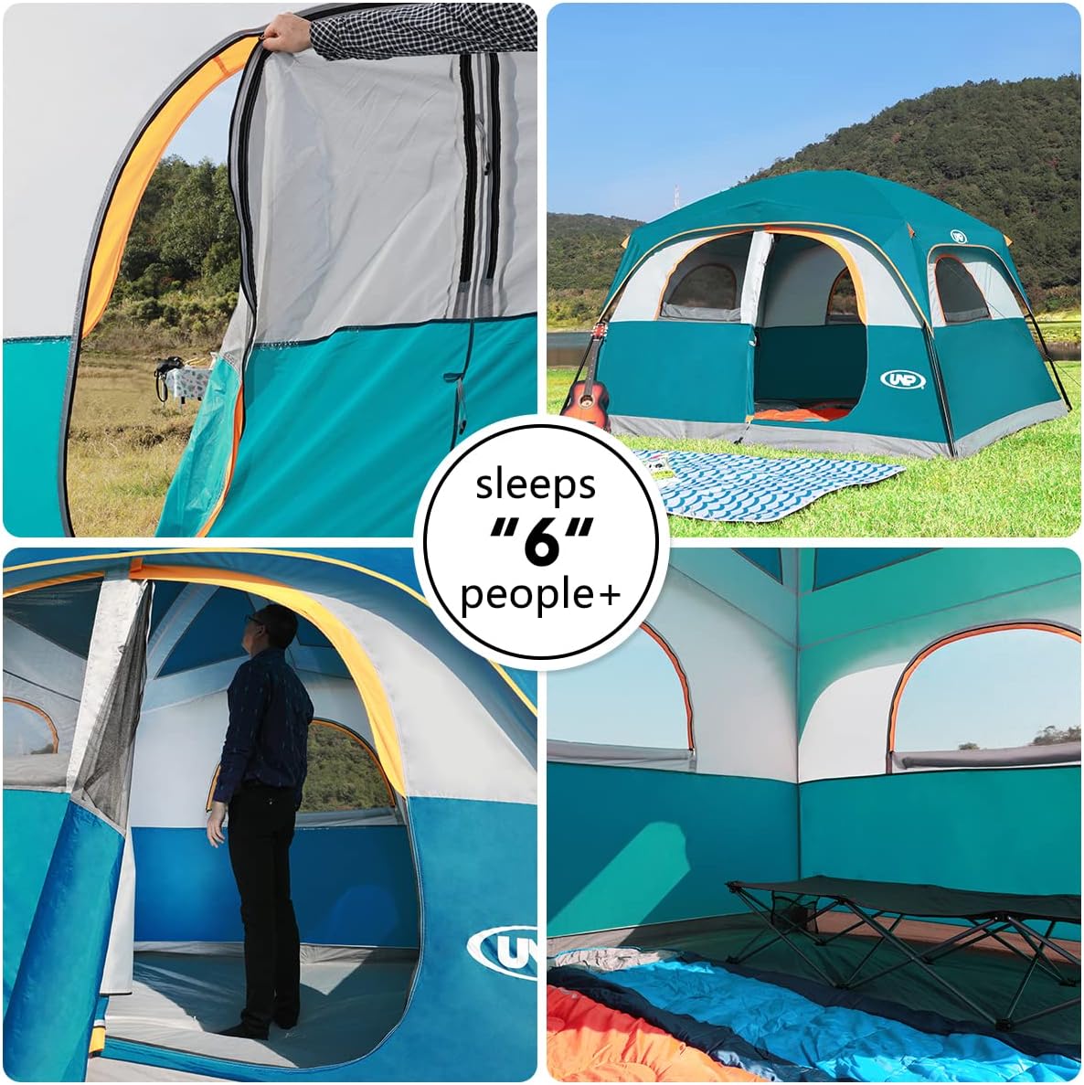 UNP 6 Person Tents for Camping Waterproof Family Cabin Tent with Rainfly