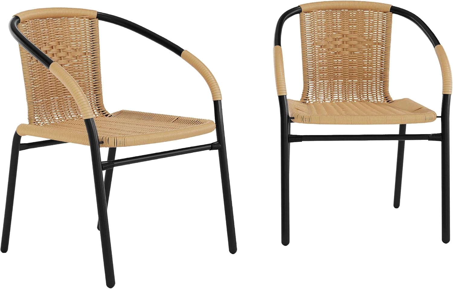 Flash Furniture Lila Modern Rattan Indoor/Outdoor Stackable Dining Chairs, Stacking Rattan Bistro Chairs for Patio or Restaurant, Set of 4, Brown | Commercial Grade, Indoor/Outdoor Use