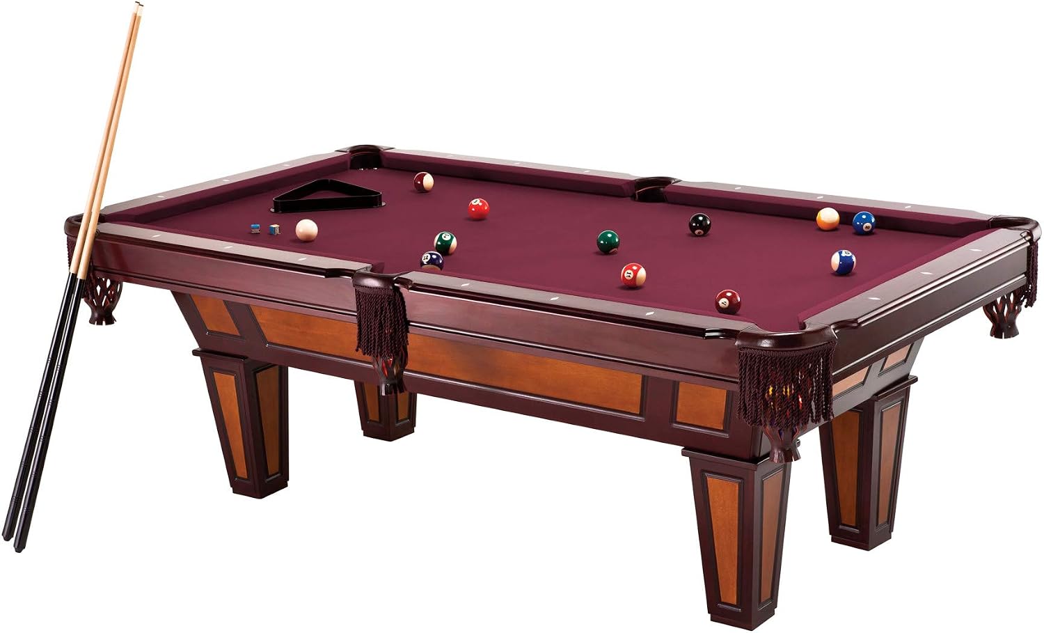 Fat Cat Reno 7.5 Foot Pool Table, Billiard Table with Accuslate Surface, K66 Bumpers, Dark Cherry Finish, Includes Cues and Balls