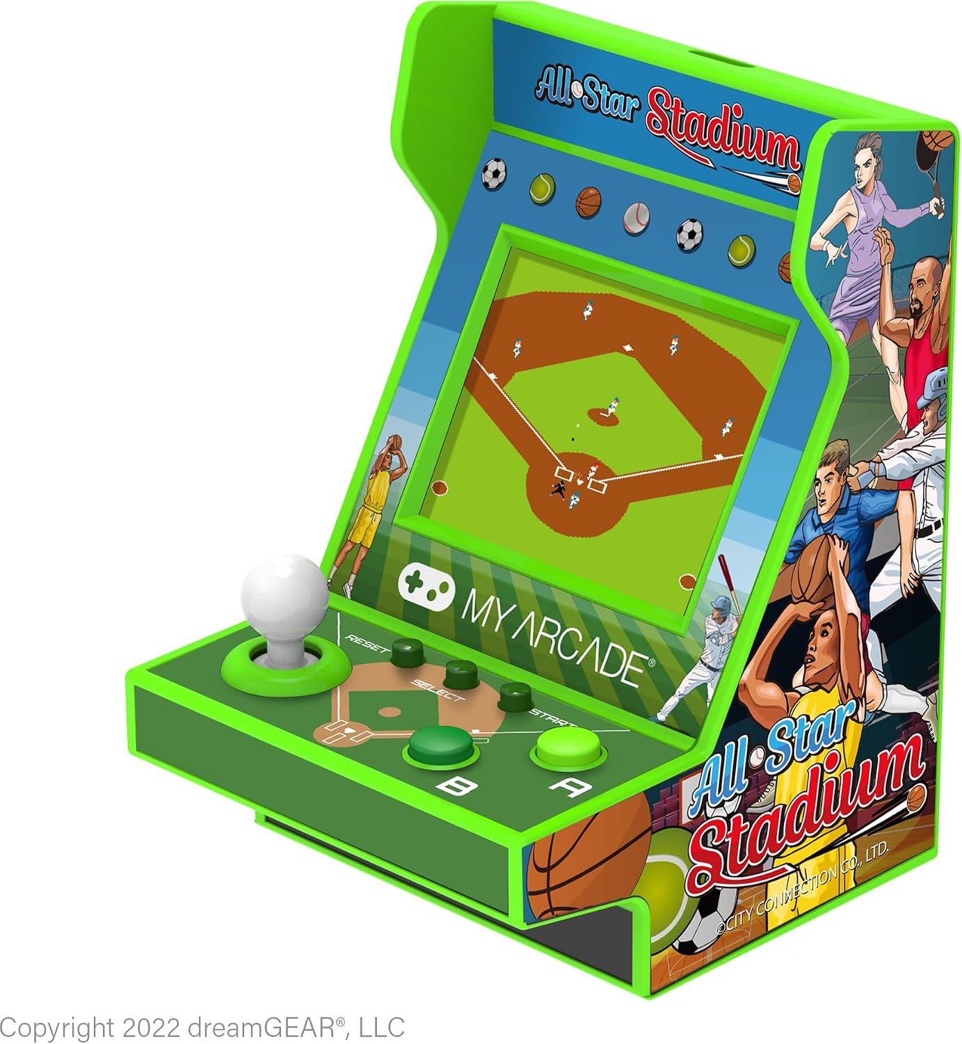 My Arcade All Star Stadium Pico Player- Fully Playable Portable Tiny Arcade Machine with 107 Retro Games, Toys for Kids, 2" Screen, Green