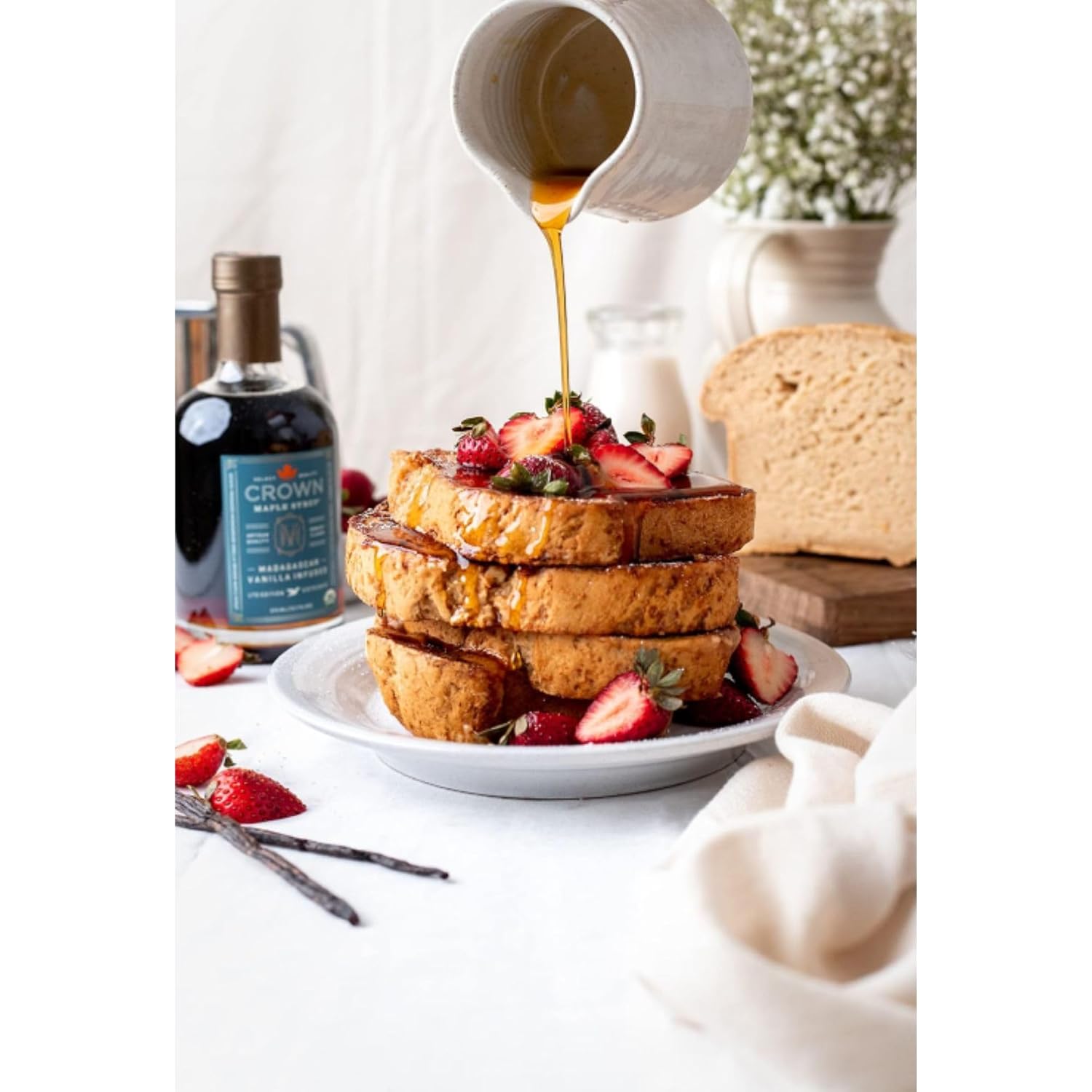 Crown Maple Organic Madagascar Vanilla Maple Syrup, Real Vanilla Bean, Pancakes, Baking, Cocktails & Brunch, 12.7 Fl Oz