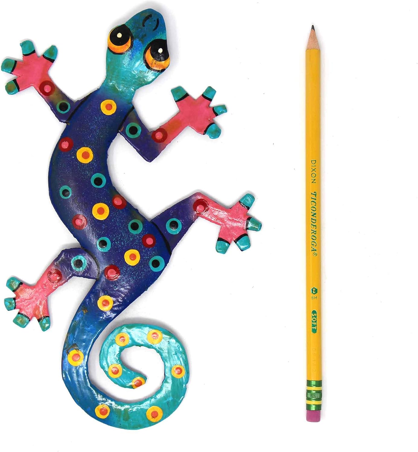 Global Crafts 8" Painted Gecko Recycled Haitian Metal Wall Art Blue Green, Florida