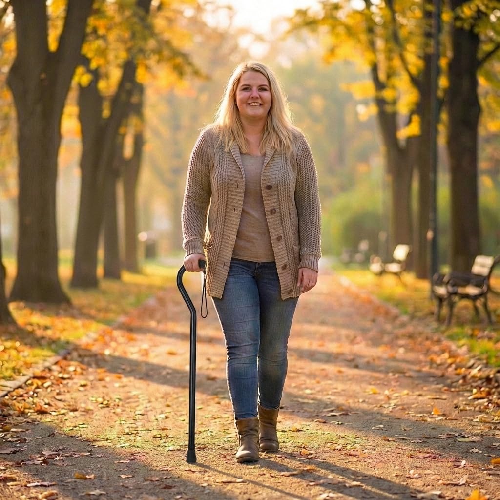 NOVA Heavy Duty Bariatric Walking Cane for Seniors, Men & Women – 500 lb Weight Capacity Offset Cane, Lightweight Adjustable Walking Stick with Soft Foam Grip, Wrist Strap & Non-Slip Tip