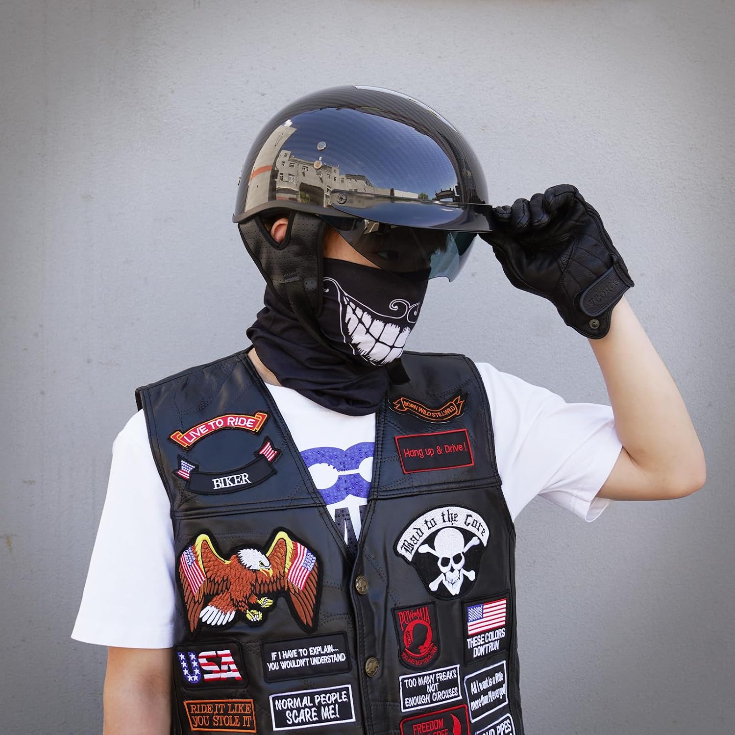 VCOROS Carbon Fiber Open Face Retro Motorcycle Half Helmet DOT