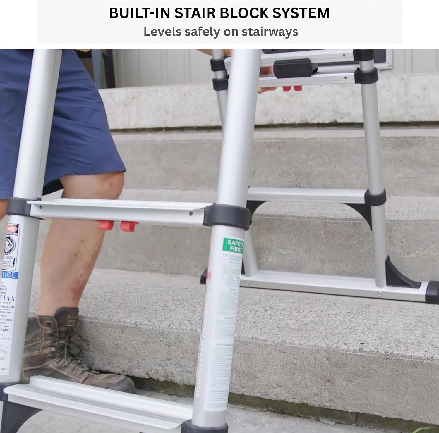 Telesteps 12ES Telescoping A-Frame Ladder – 8 ft Height, 12 ft Reach | Type 1AA 375 lb Rated | Compact Folding Aluminum Ladder with Stair Offset