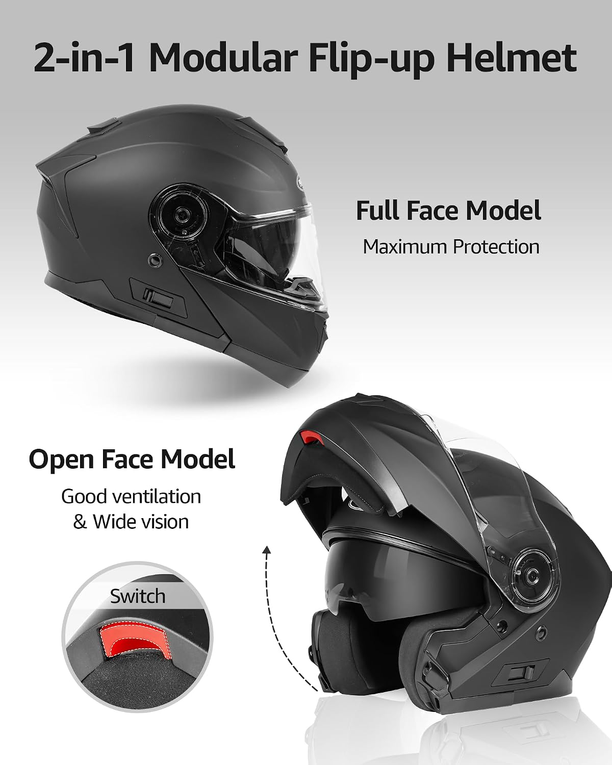 YEMA Modular Motorcycle Helmets, DOT Approved Full Face Motorcycle Helmet with with Flip Up Dual Visor for Men & Women - Street, Scooter, ATV, E-Bike