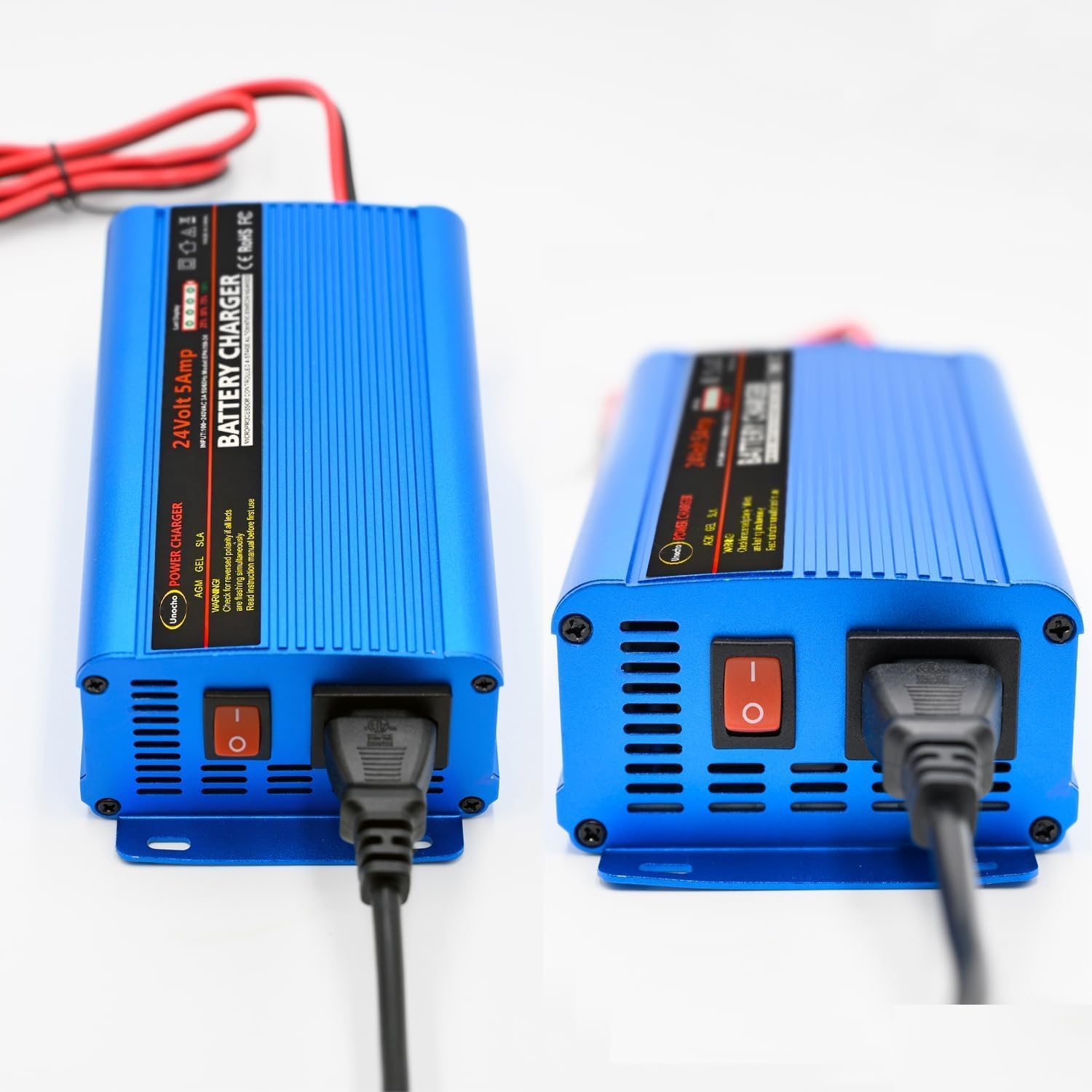 Unocho 24V 5A Battery Charger Maintainer 4-Stage Smart Lead-Acid Charger with 3-Pin XLR Connector Power Switch and LED Display for Wheelchairs Mobility Scooters AGM Gel SLA VRLA