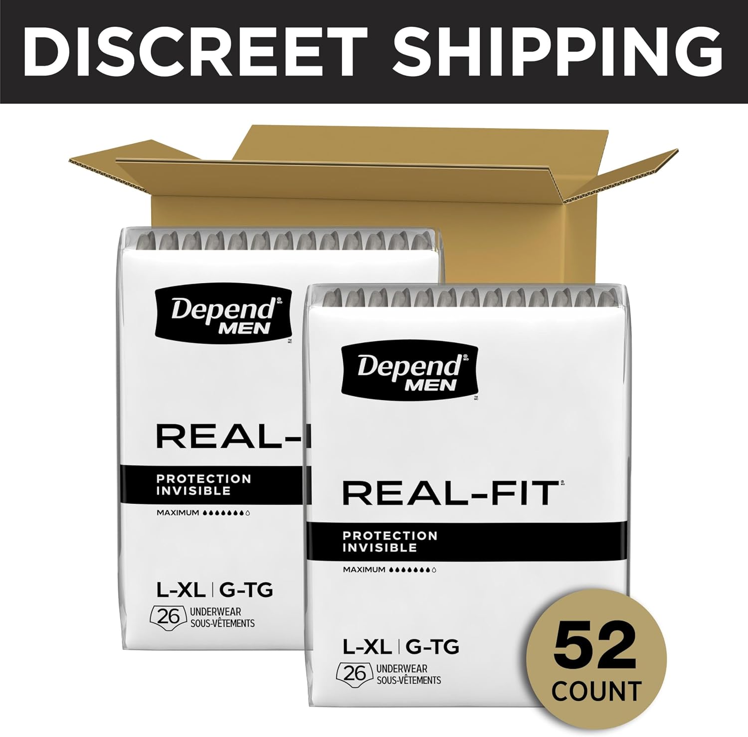 Depend Real Fit Adult Diapers, Incontinence Underwear for Men, Disposable, Maximum Absorbency, Small/Medium, Grey, 56 Count (2 Packs of 28), Packaging May Vary
