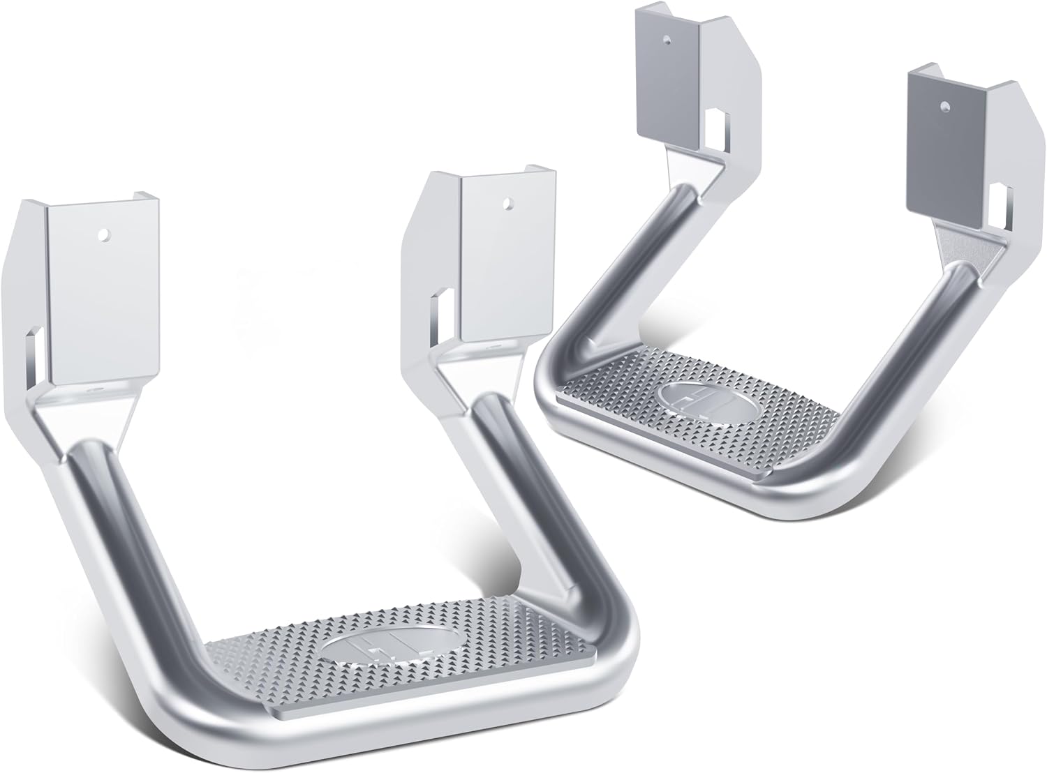 Kojem 2Pcs Silvery Aluminum Side Step Compatible with Chevy Chevrolet GMC Ford Isuzu Mitsubishi Dodge Jeep Nissan Toyota Mazda Side Hoop Step Polishing
