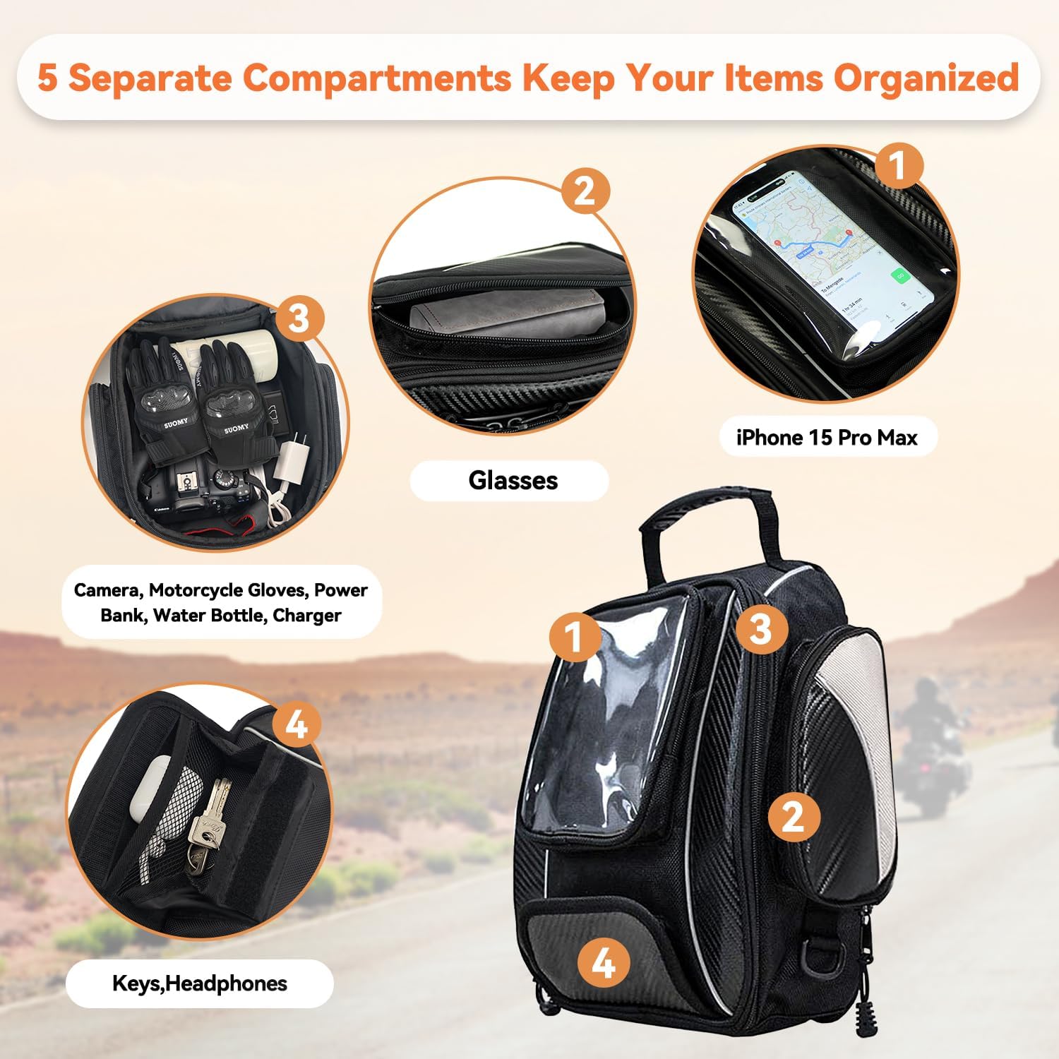 Dracarys Motorcycle Tank Bag - Oxford Saddle Black Motorbike Bag - Strong Magnetic Bag for Honda Yamaha Suzuki Kawasaki Harley