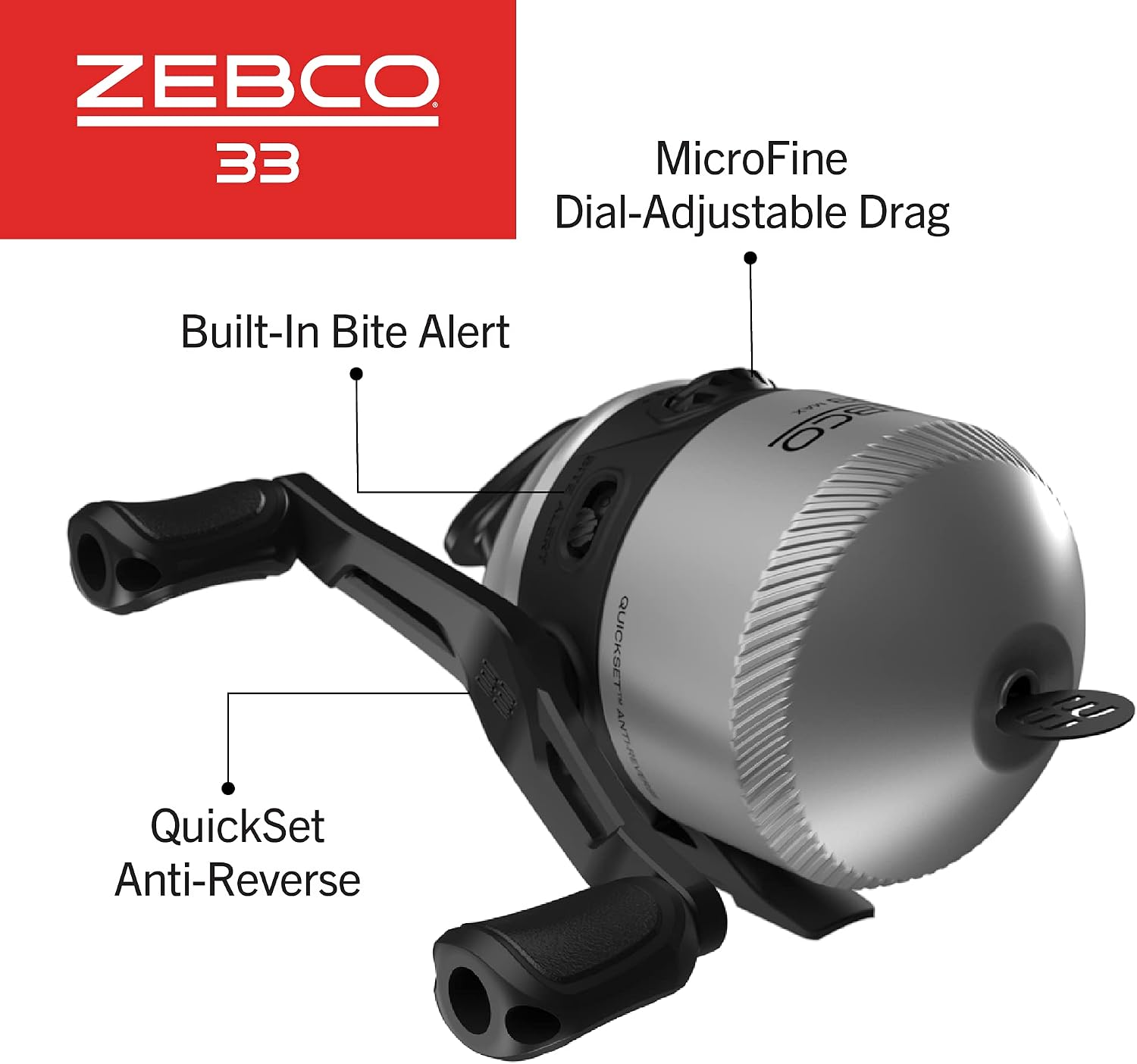 Zebco 33 Spincast Reel and Fishing Rod Combo, 6-Foot 2-Piece Fiberglass Rod with EVA Handle, Quickset Anti-Reverse Fishing Reel with Bite Alert