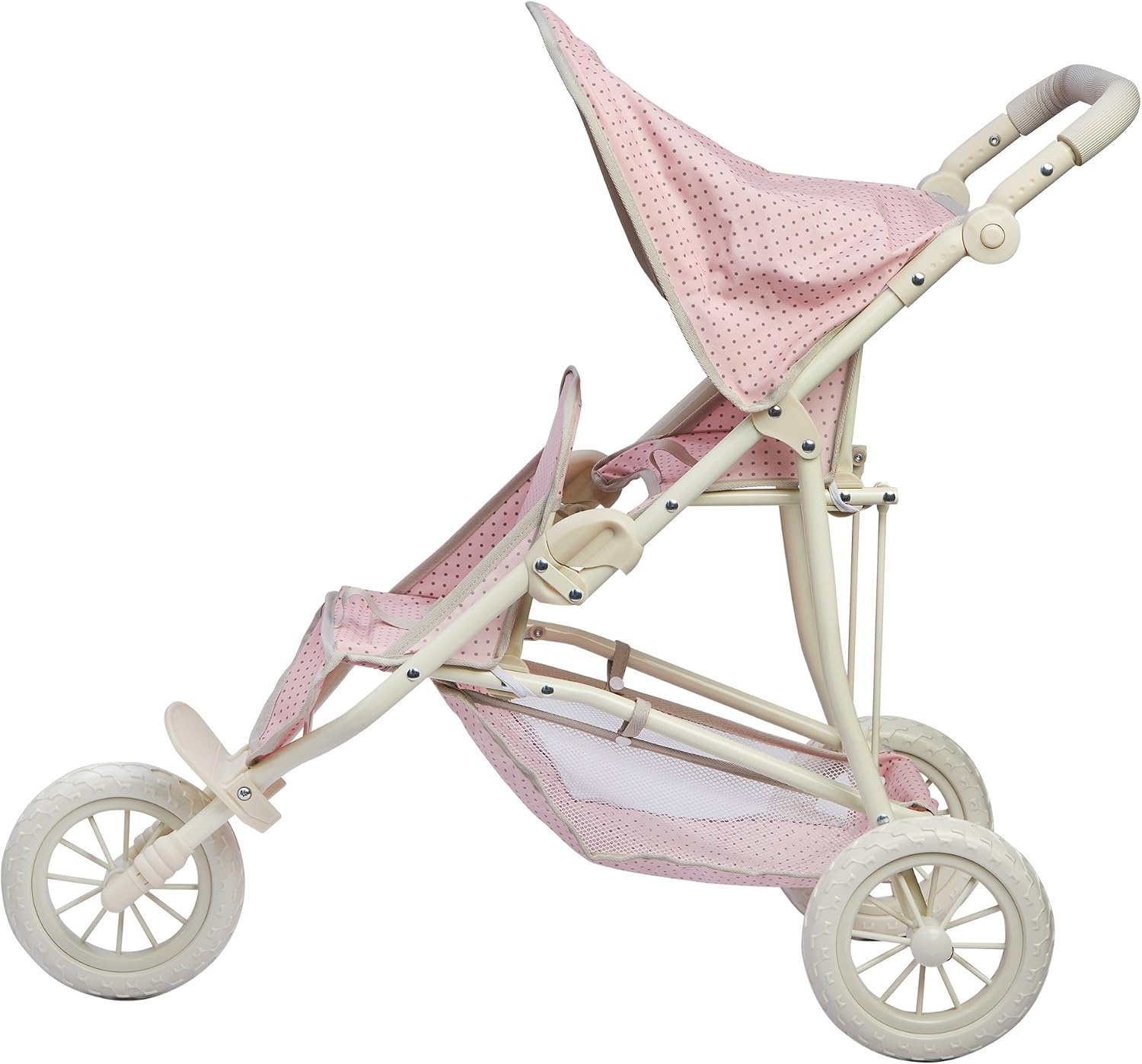 Olivia's Little World Doll Jogging-Style Stroller with Canopy, Storage Underneath, Pink and Cream and Gray | Canopy, Storage Underneath