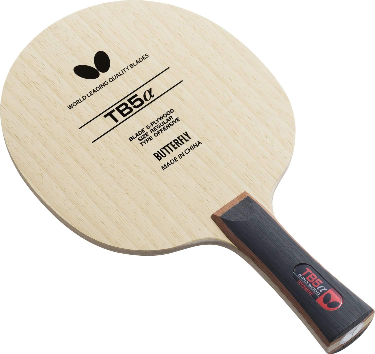 Butterfly TB5 Alpha FL Blade - 5-Ply All-Wood Blade - Professional Table Tennis Blade - Available in FL shakehand Handle Style - for Beginner to