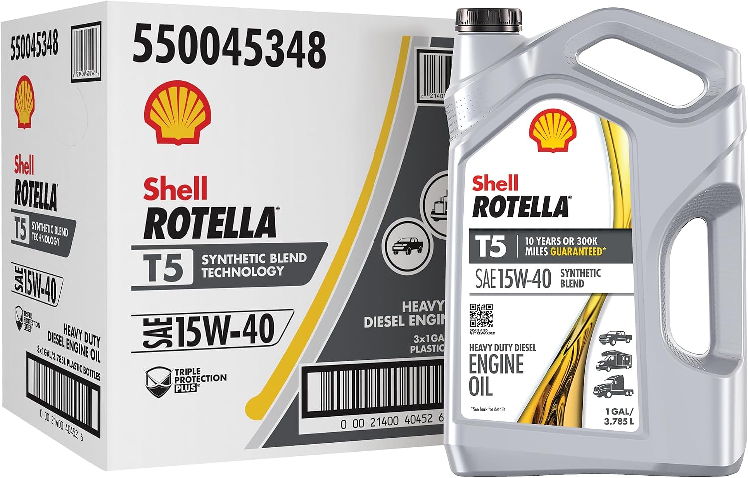 Shell Rotella T5 Synthetic Blend 15W-40 Diesel Engine Oil, 1 Gallon (3 Pack)