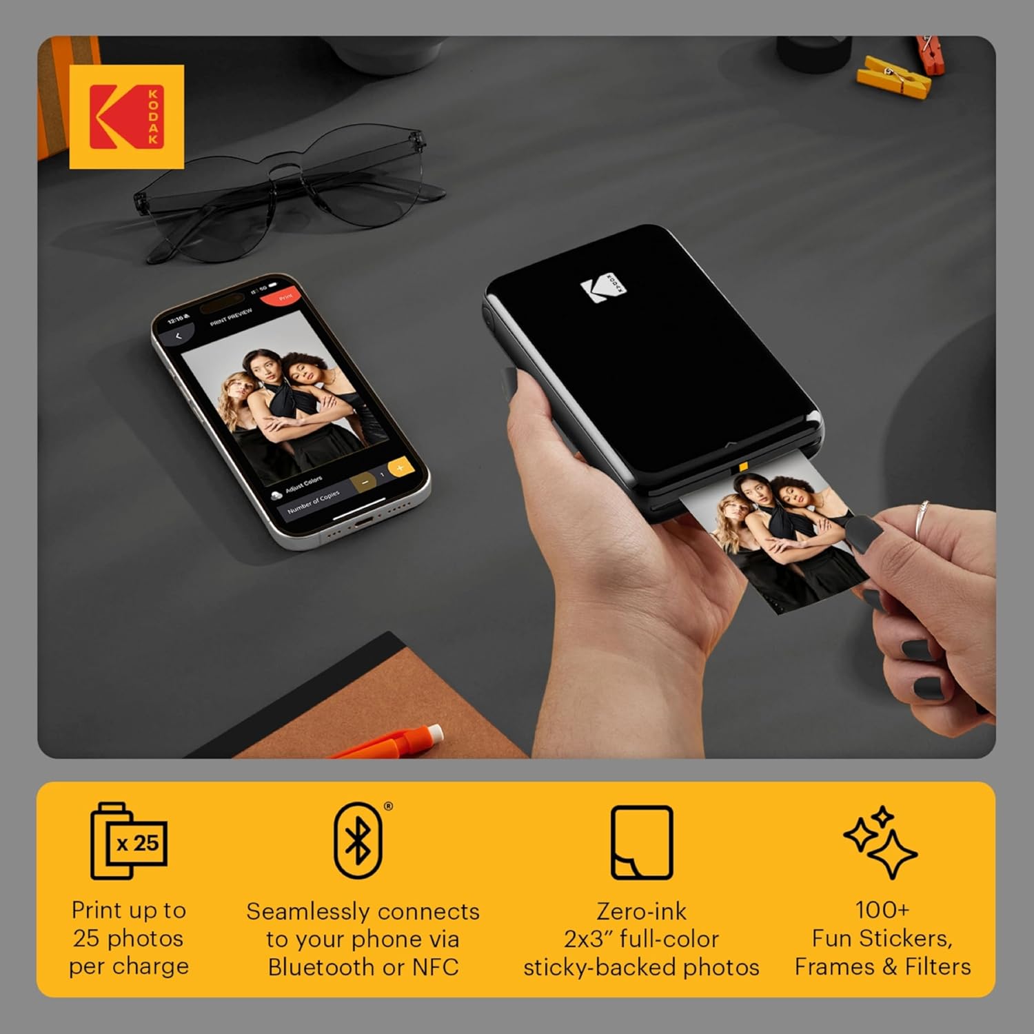 KODAK Step Instant Smartphone Photo Printer, Portable Mini Color Wireless Mobile Printer, Zink 2x3” (5.1x7.5 cm) Sticky-Back Photos