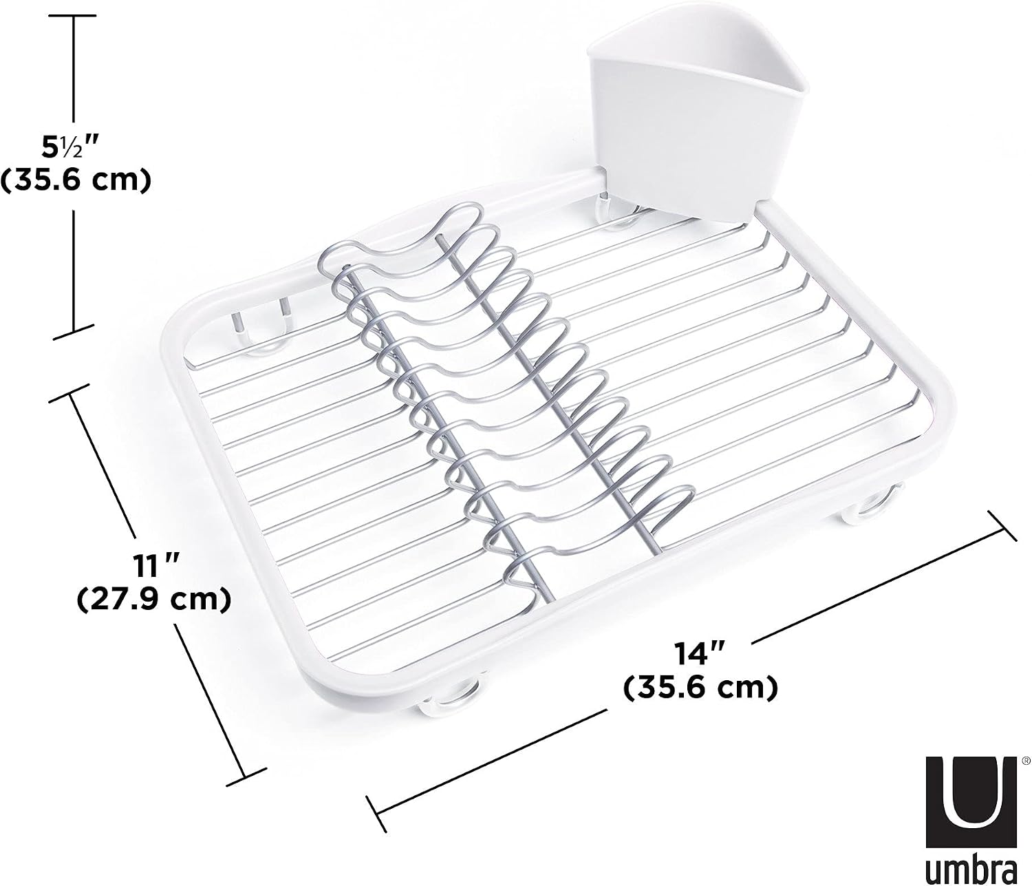 Umbra Sinkin Dish Drying Rack, in Sink or Countertop Drainer, Black/Nickel | Removable utensil holder, non slip rubber feet, fits standard sizes, coated wire and plastic
