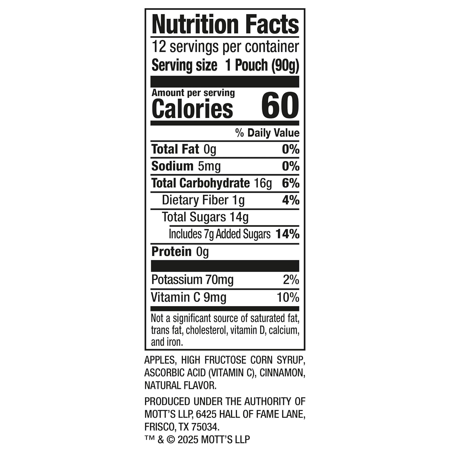 Mott's Cinnamon Applesauce, 3.2 oz clear pouches, 12 count