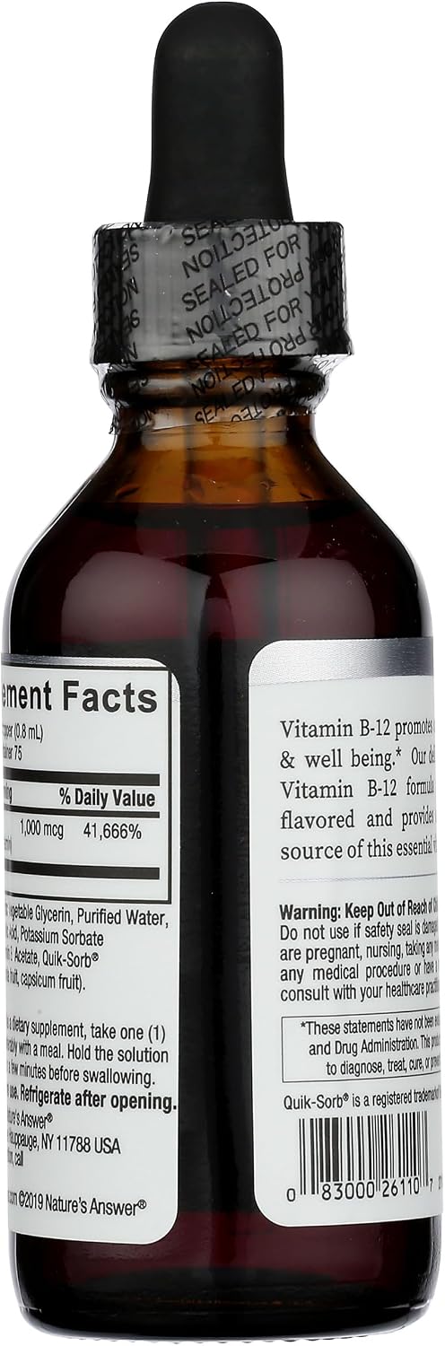 Nature's Answer Liquid Vitamin B-12 | Promotes Healthy Nerve Function & Energy Levels | Naturally Flavored & Gluten-Free 2oz