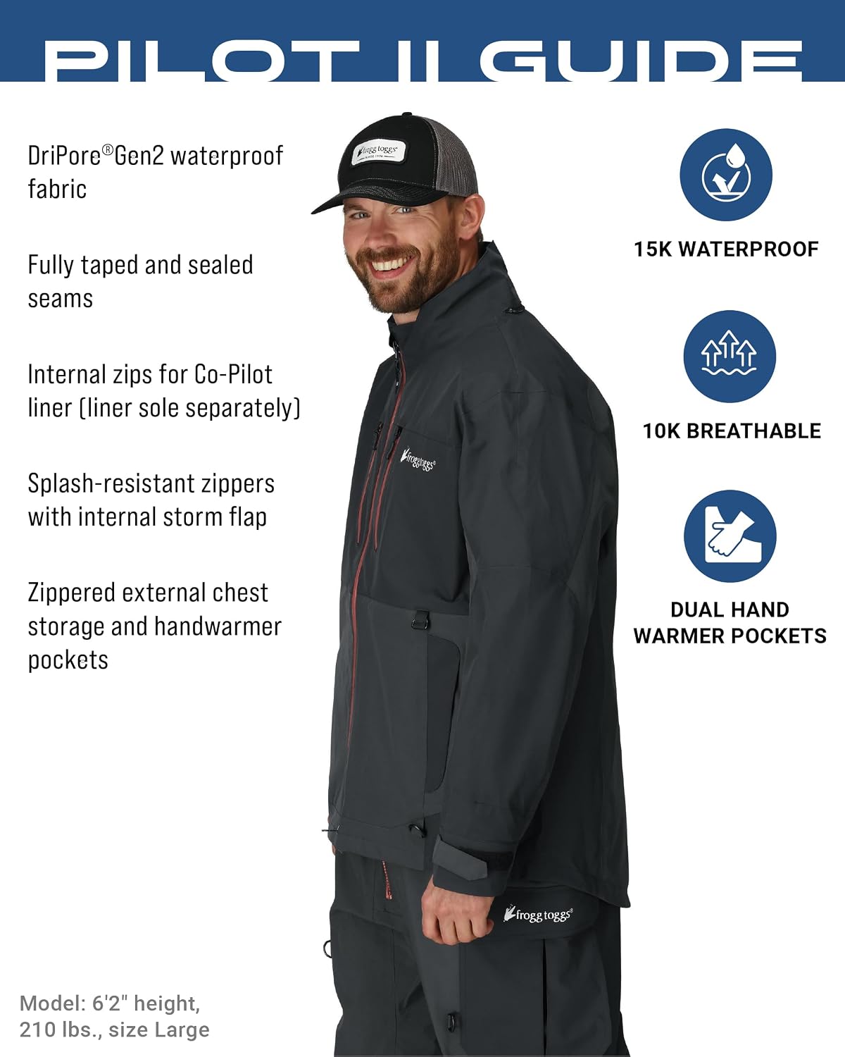 FROGG TOGGS Men's Pilot 2 Guide 3-Layer Waterproof Breathable Rain Jacket