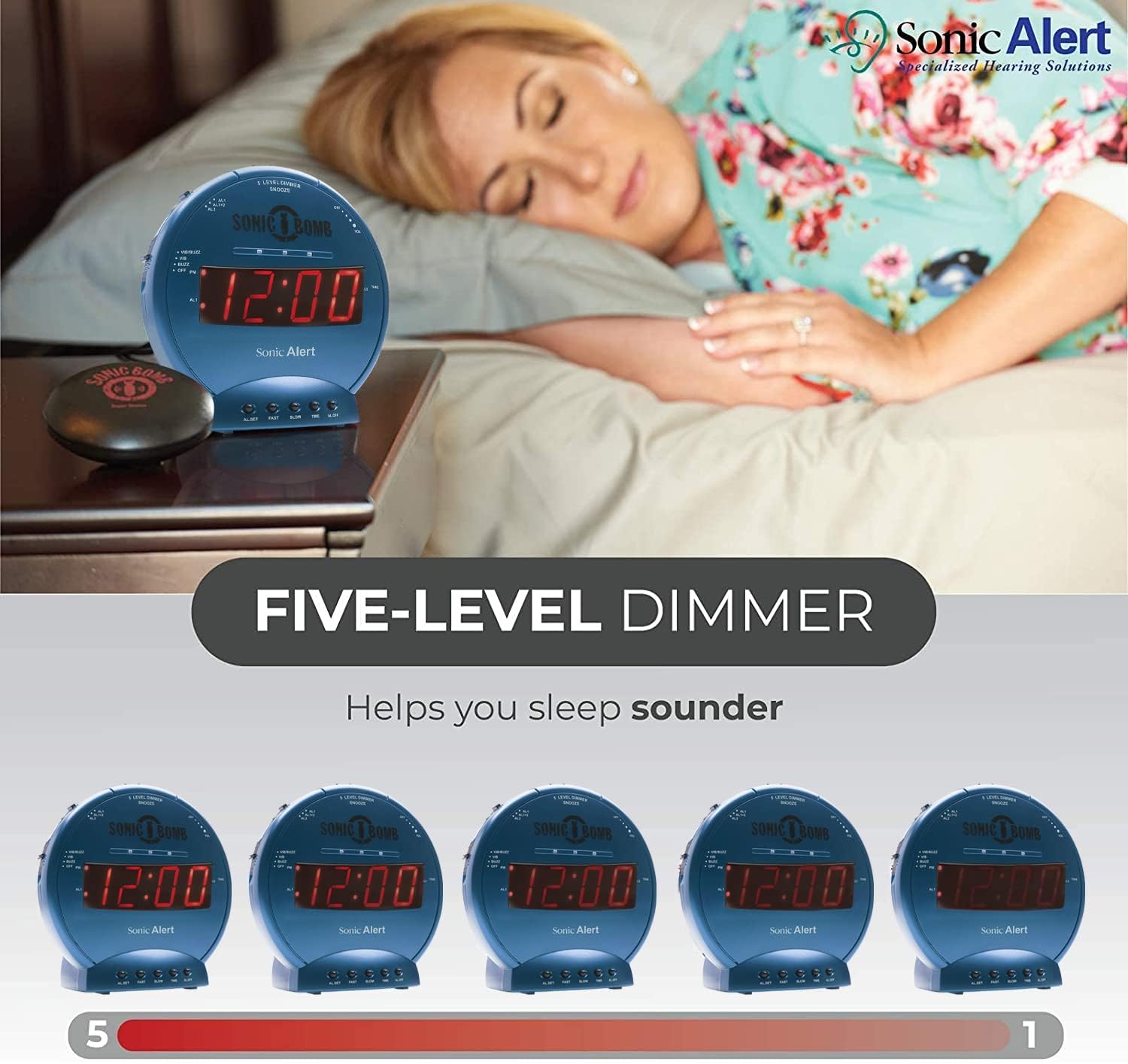 Sonic Bomb Dual Extra Loud Alarm Clock with Bed Shaker, Black | Sonic Alert Vibrating Alarm Clock Heavy Sleepers, Battery Backup | Wake with a Shake