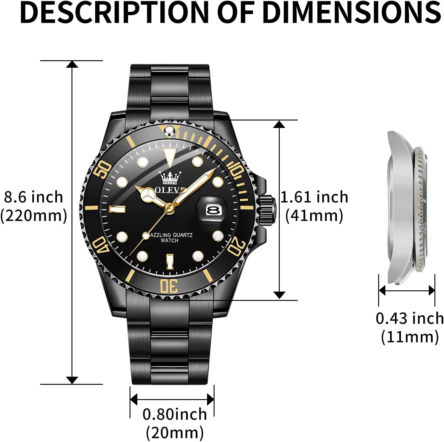 OLEVS Luxury Watches for Men Big Stainless Steel Waterproof Quartz Analog
