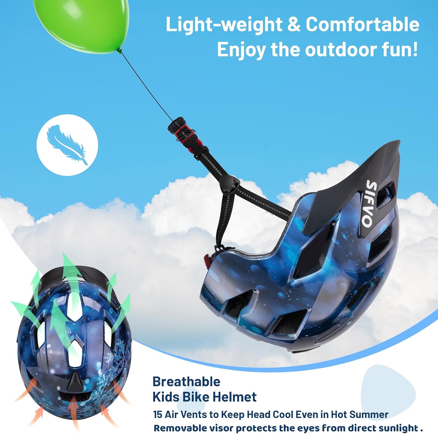 Kids Helmet, SIFVO Kids Bike Helmet Boys and Girls Bike Helmet with Cool Visor Helmet for Kids 5-14