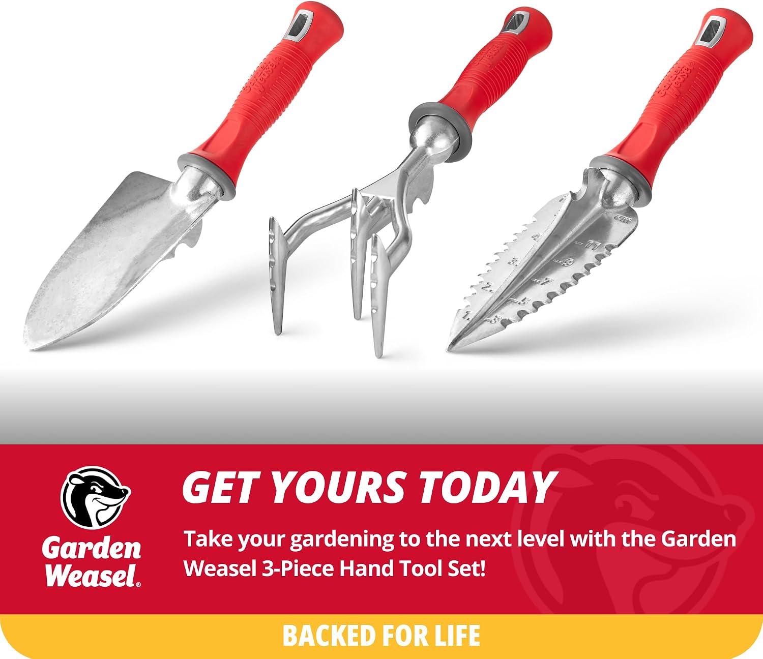 Garden Weasel 3Piece Hand Tool Set Trowel Transplanter Cultivator Gardening