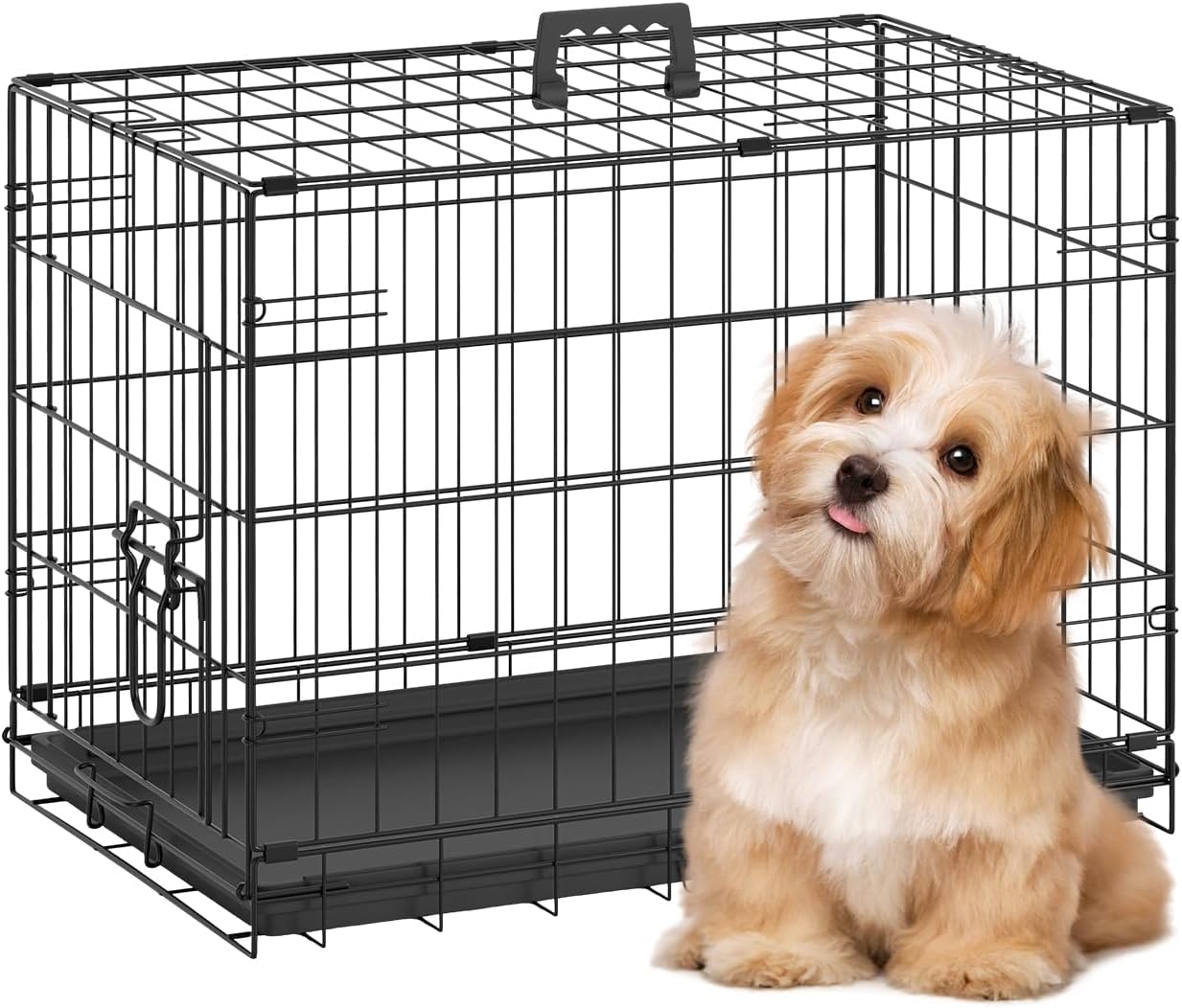 BestPet | Dog Crate | 48" | Black | Foldable Metal Kennel with Double Doors