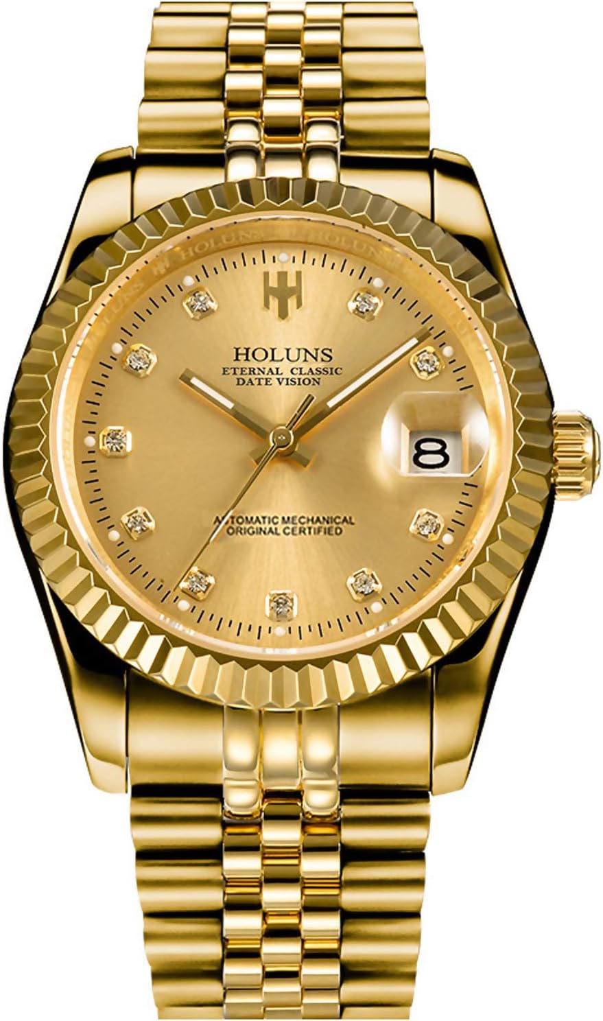 Men's Automatic Watch Gold-Plated 316L Steel Sapphire Crystal | Japanese 8215 automatic movement • Sapphire crystal • 18K gold-plated 316L steel • Date display • Dress and business wear