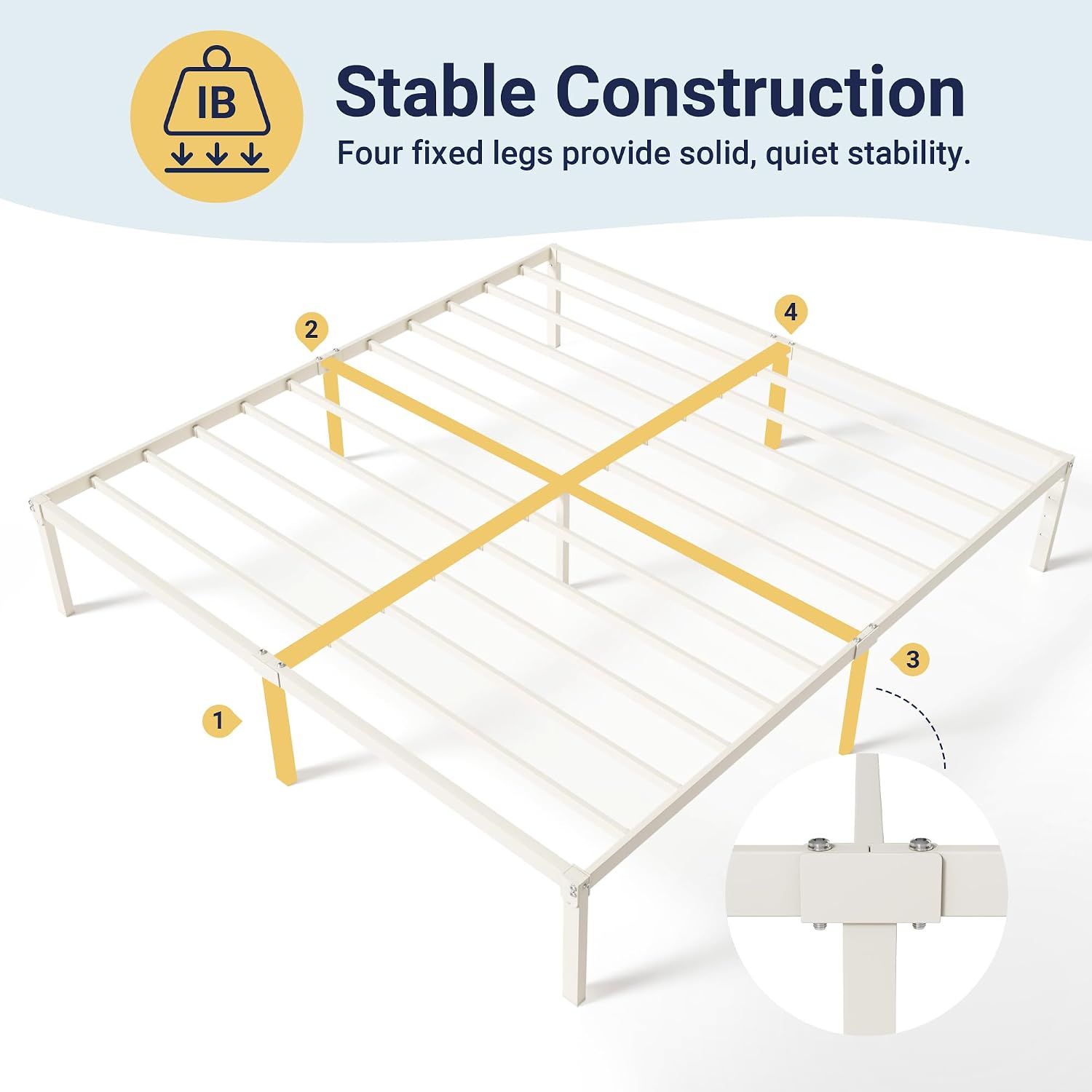 Allewie Full Size Bed Frame, 14 inch Metal Platform Beds with Storage Space, No Box Spring Needed and Easy Assembly, White