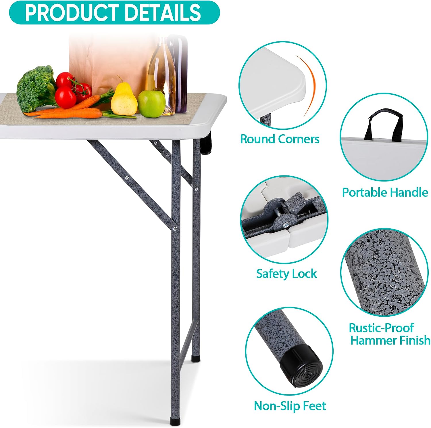 ZenStyle 3 ft Indoor Outdoor Heavy Duty Portable Plastic Folding Table