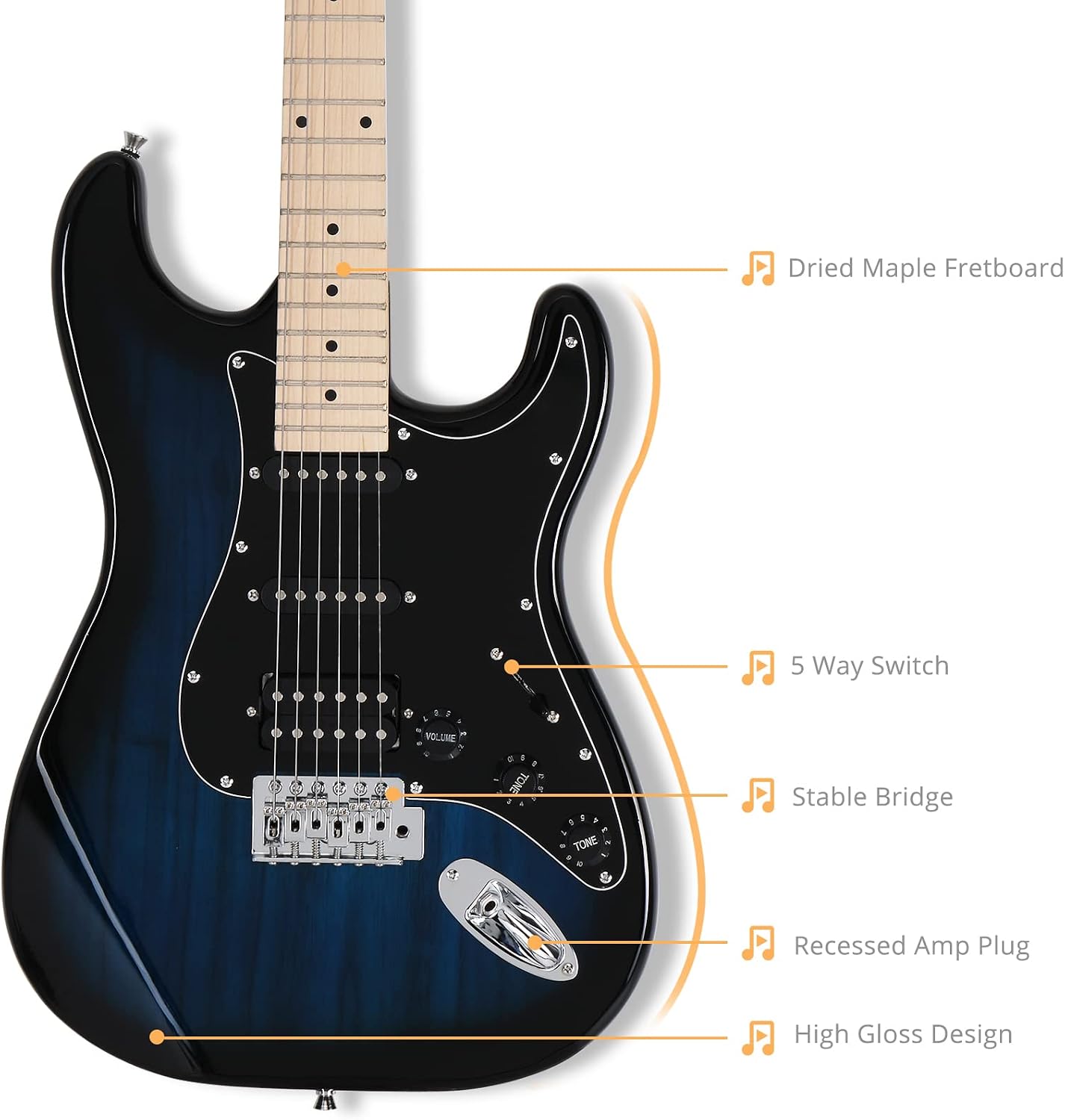 GLARRY 39" GST Series Electric Guitar Kit with Amp for Beginner Starter, HSS Pickups Full Size Guitar Included Digital Tuner, Strings, Picks