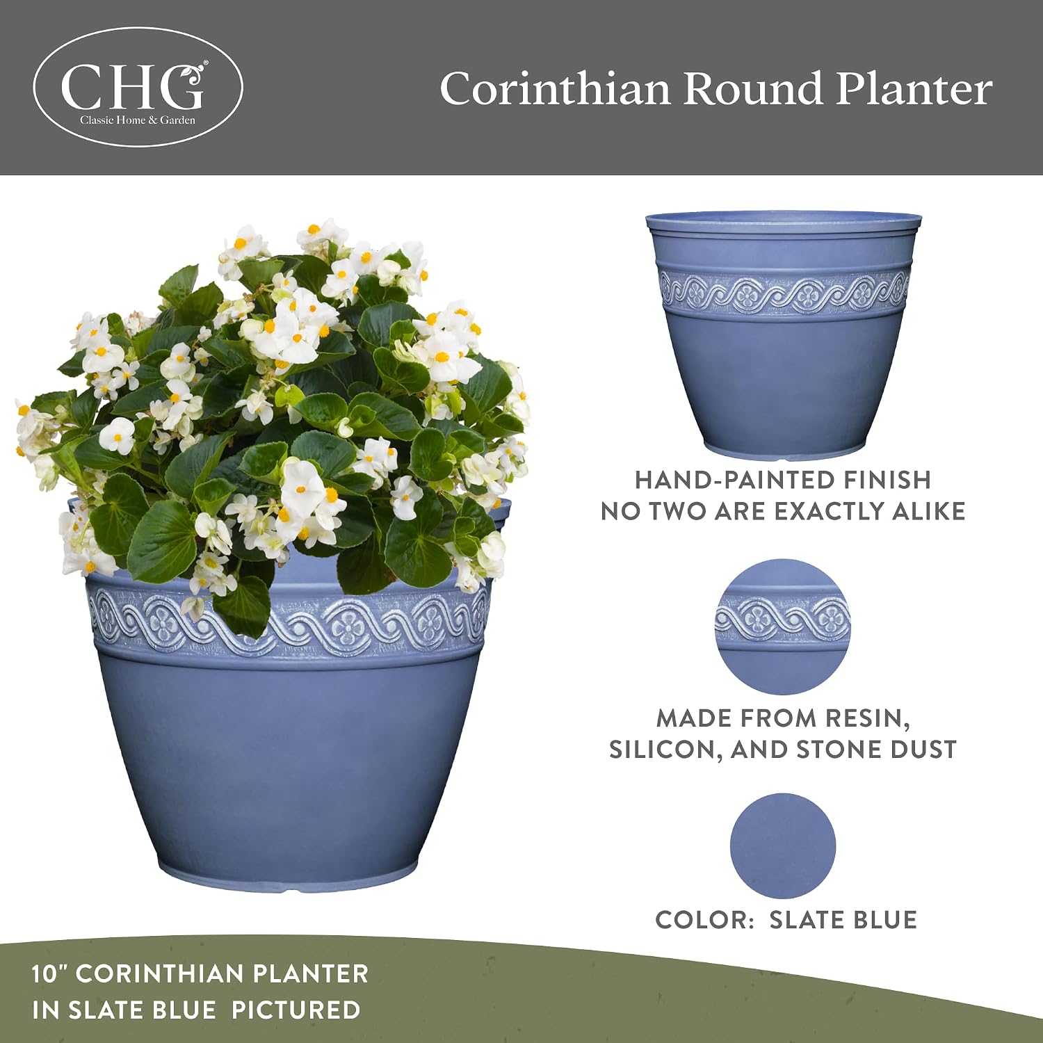 GROWSCAPE Corinthian Round Planter Pot w/Drainage Holes, 8" Desert Tan