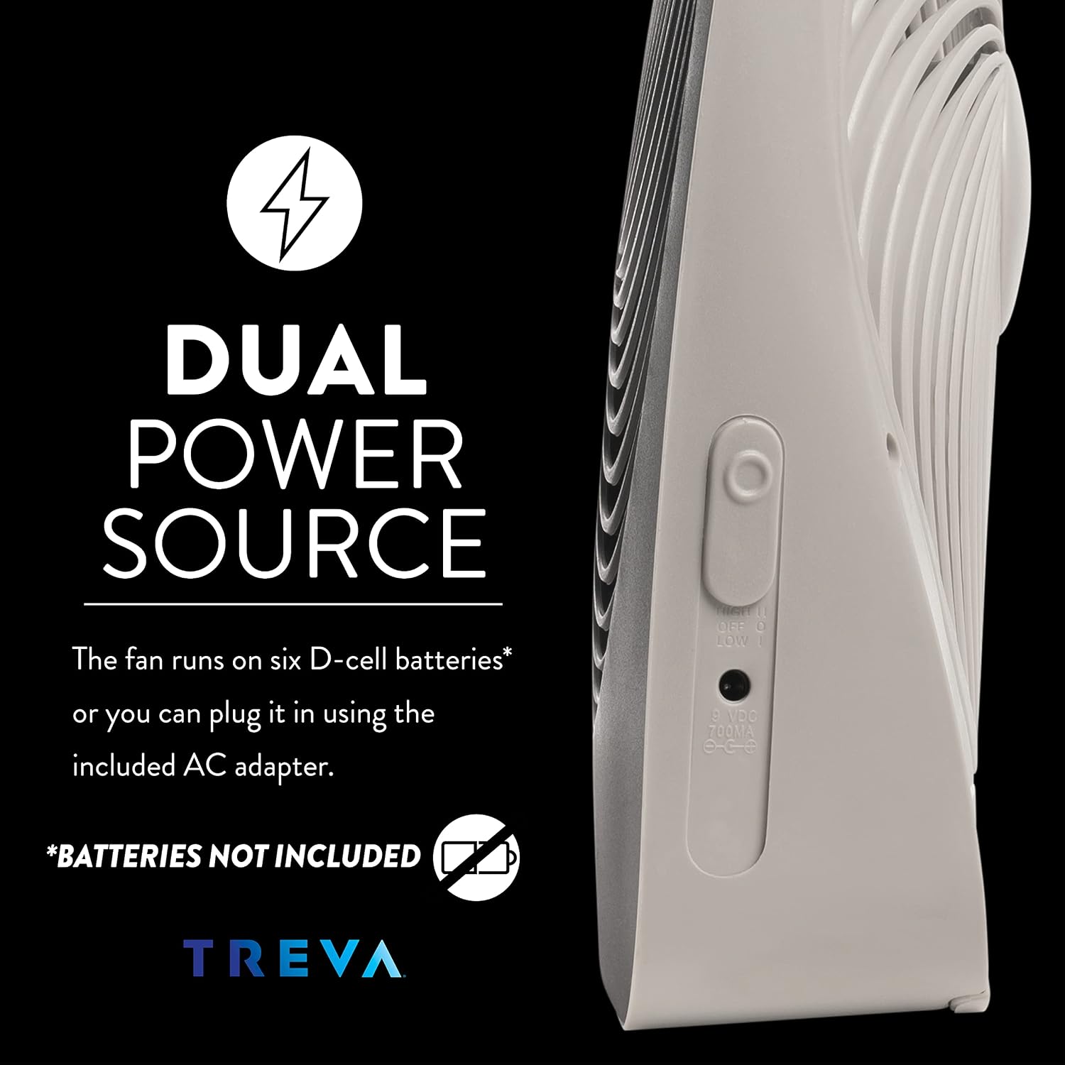 Treva 10 in Portable Desk Fan Battery or AC 2-Speed with USB Port